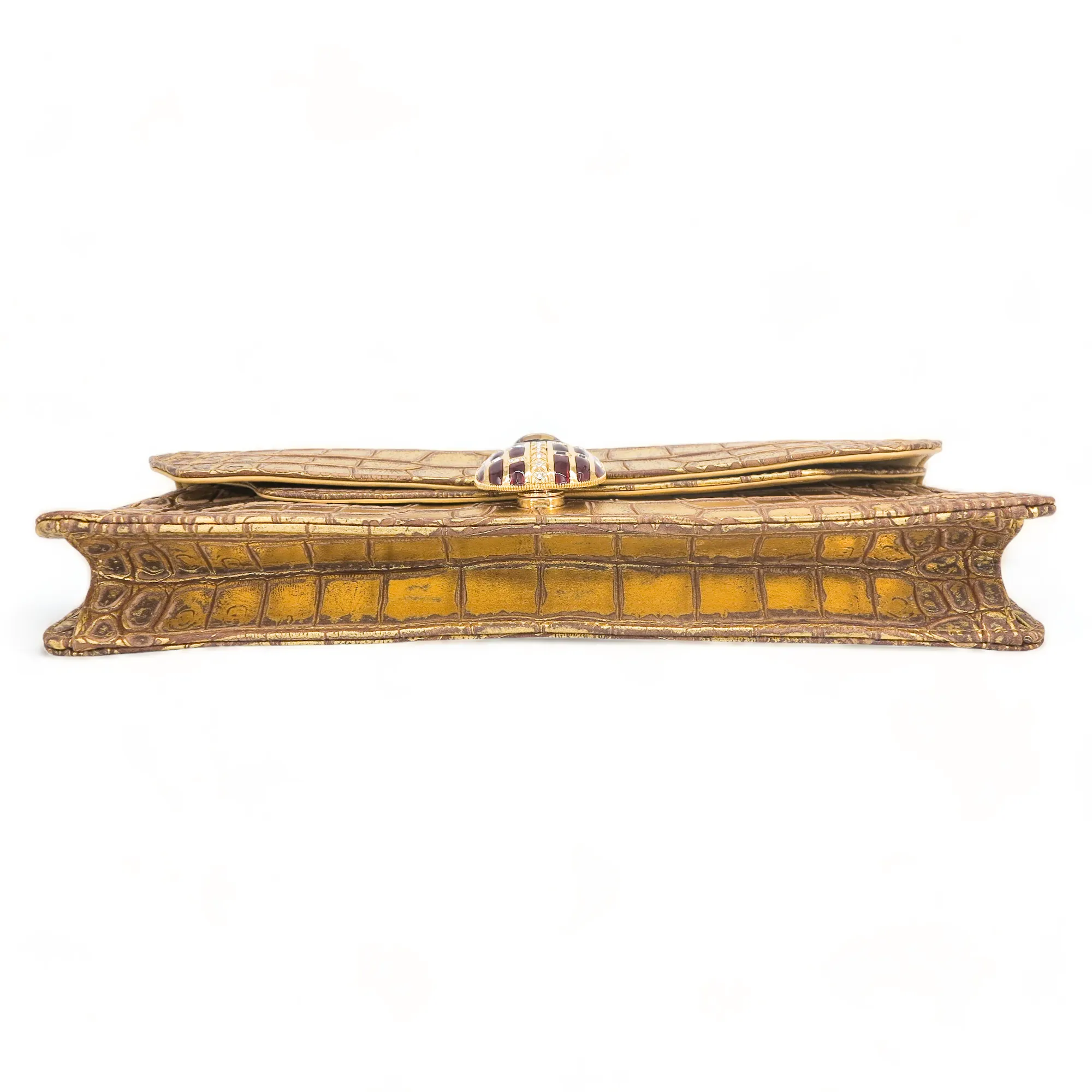 19A Ancient Egypt Gold Crocodile Embossed Jewelled Scarab Clutch Bag