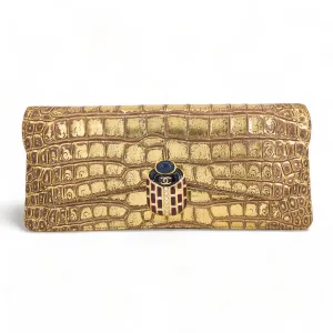 19A Ancient Egypt Gold Crocodile Embossed Jewelled Scarab Clutch Bag