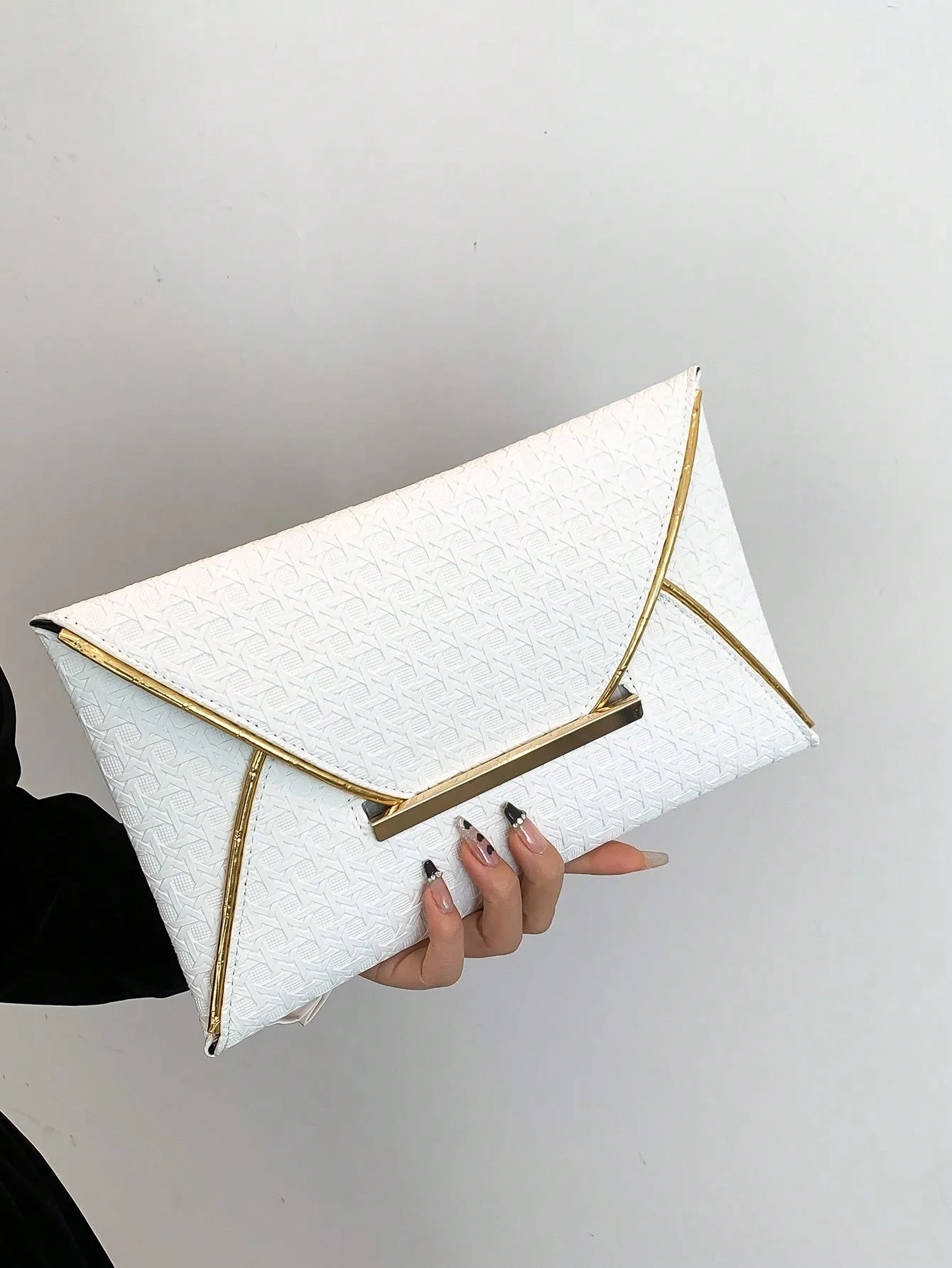 1pc Solid Color Woven Pu Square Envelope Clutch Bag - FD ⚡