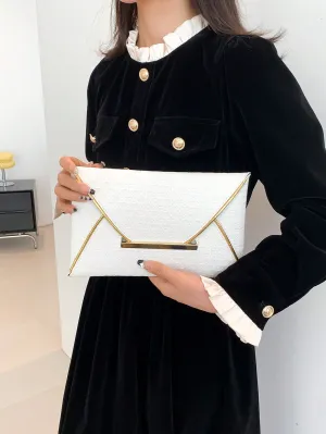 1pc Solid Color Woven Pu Square Envelope Clutch Bag - FD ⚡