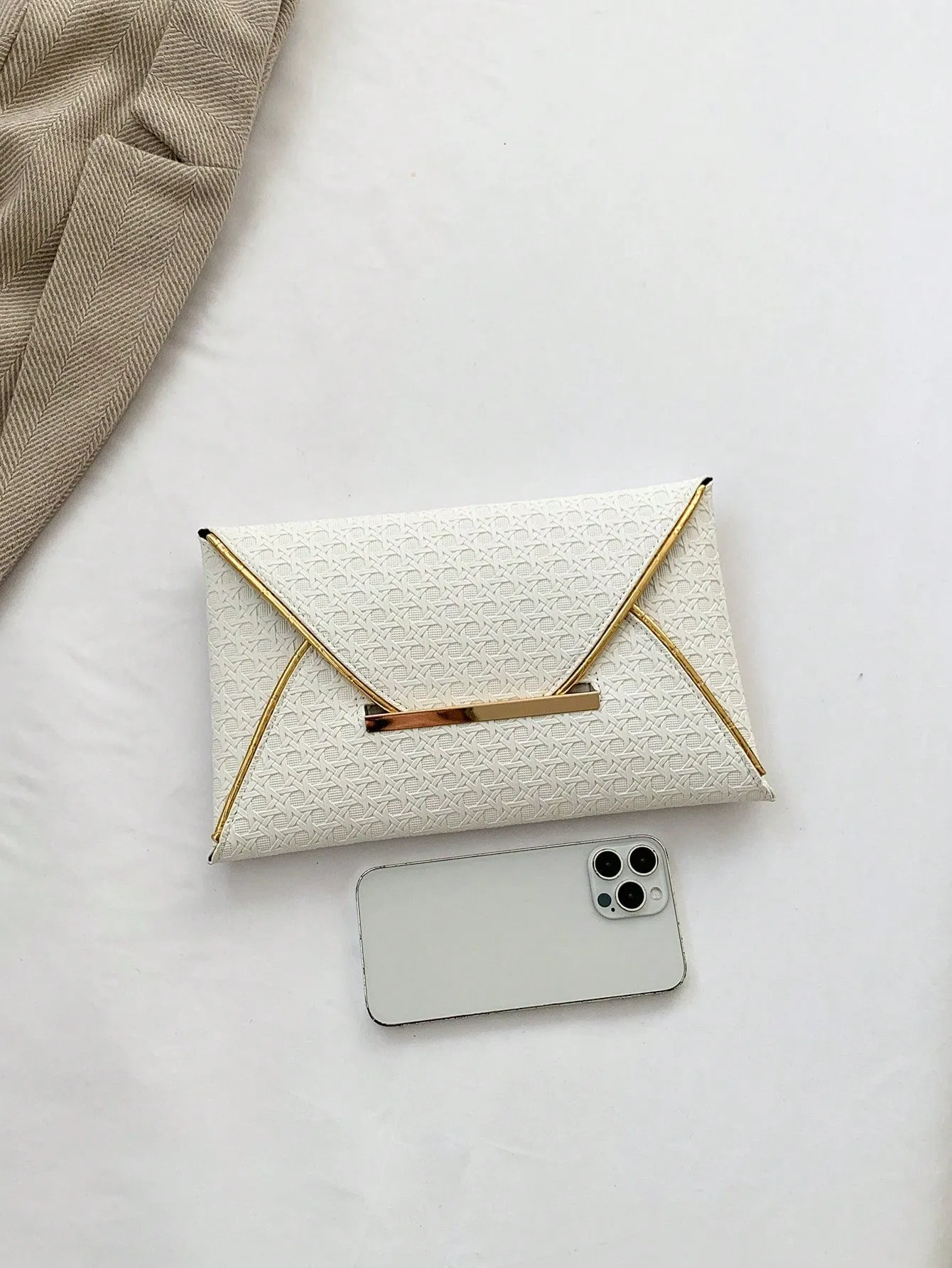 1pc Solid Color Woven Pu Square Envelope Clutch Bag - FD ⚡