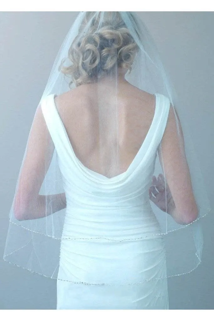 2 Layers Beaded Wedding Veil with Blusher Fingertip APWV0016