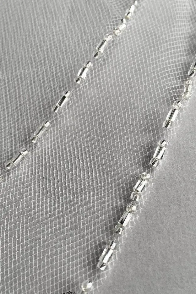 2 Layers Beaded Wedding Veil with Blusher Fingertip APWV0016