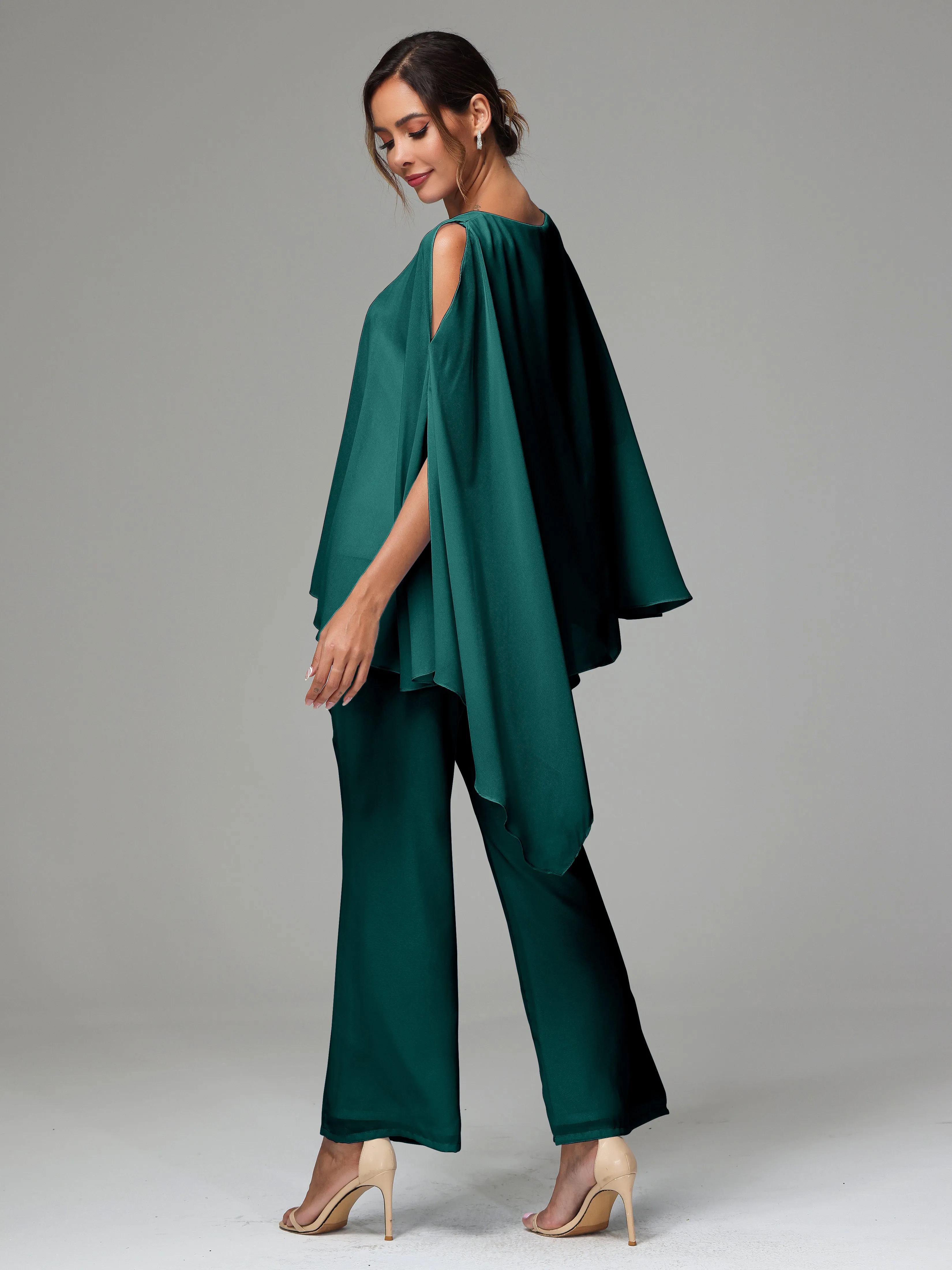 2 Pieces Flowy Split Sleeves Chiffon Mother Of The Bride Dress Pants Suits