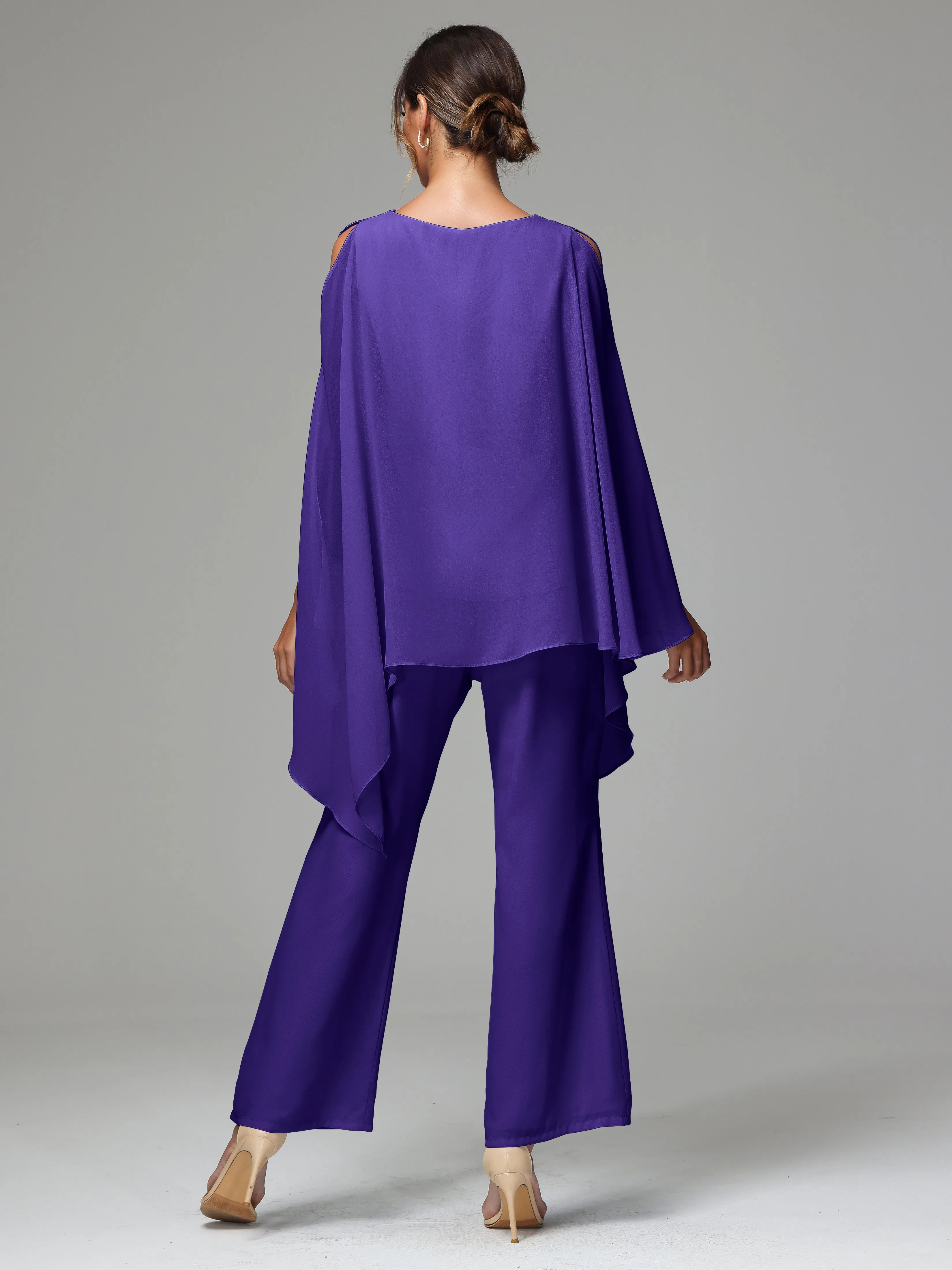 2 Pieces Flowy Split Sleeves Chiffon Mother Of The Bride Dress Pants Suits