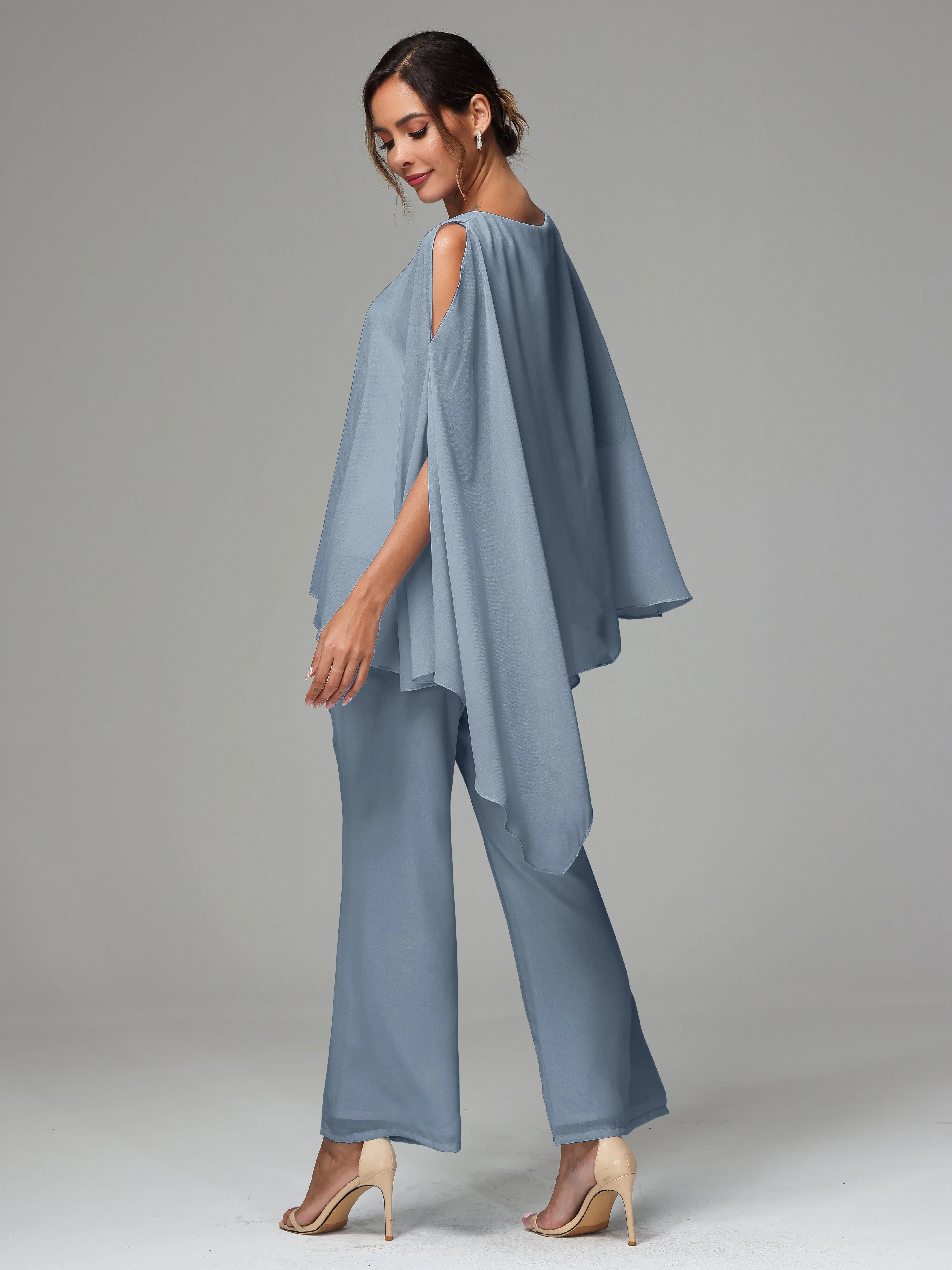 2 Pieces Flowy Split Sleeves Chiffon Mother Of The Bride Dress Pants Suits