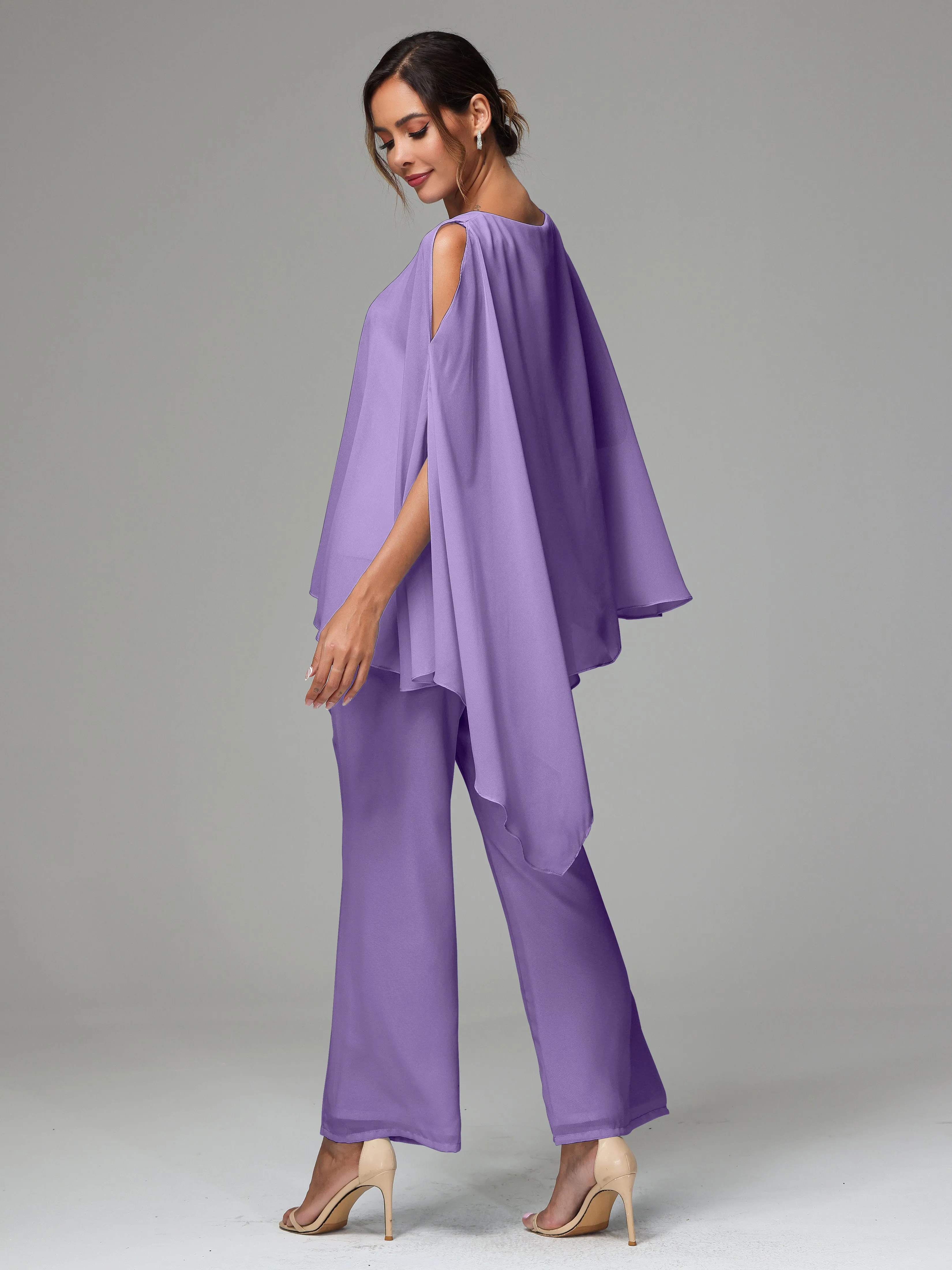 2 Pieces Flowy Split Sleeves Chiffon Mother Of The Bride Dress Pants Suits
