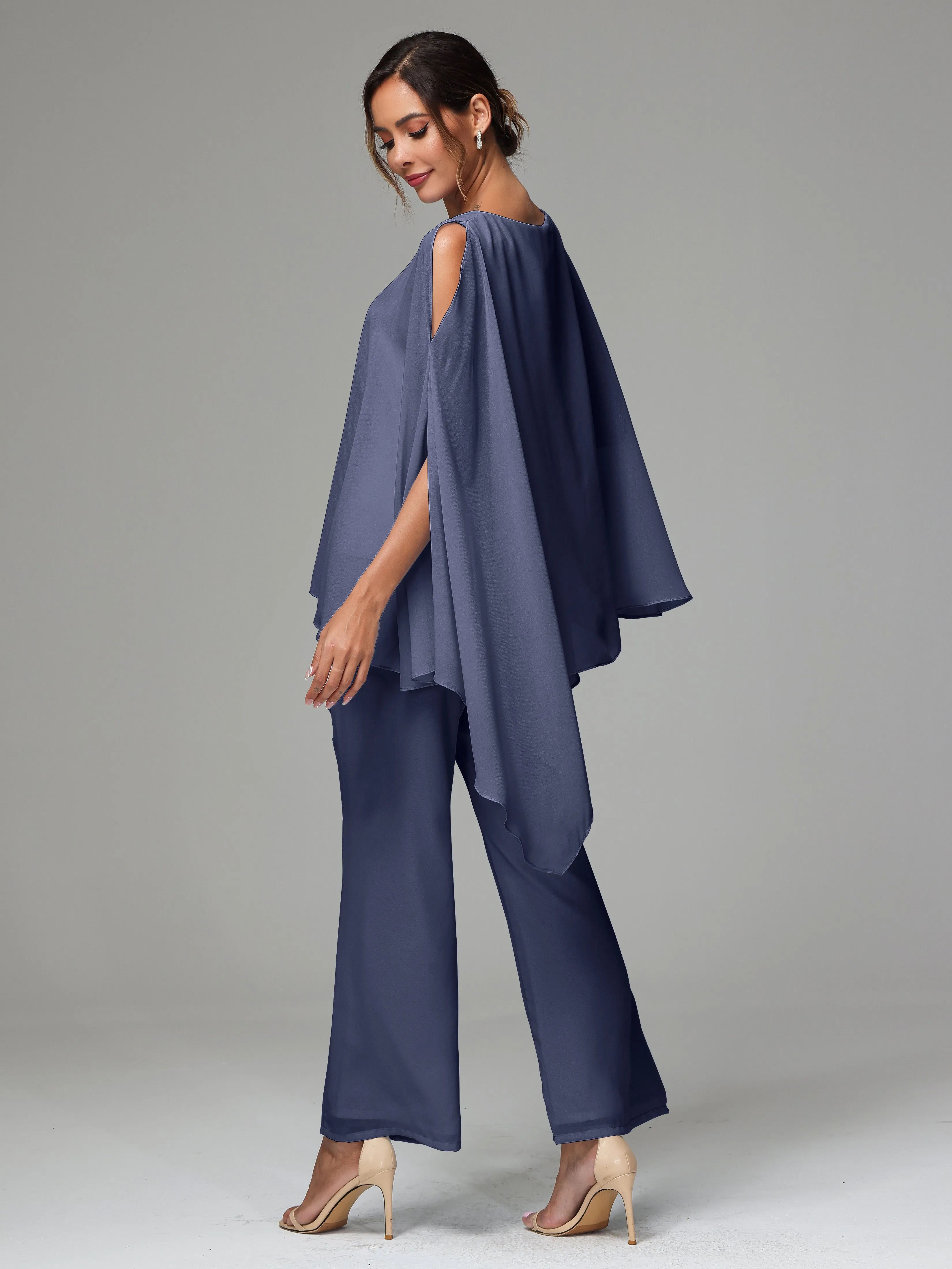 2 Pieces Flowy Split Sleeves Chiffon Mother Of The Bride Dress Pants Suits