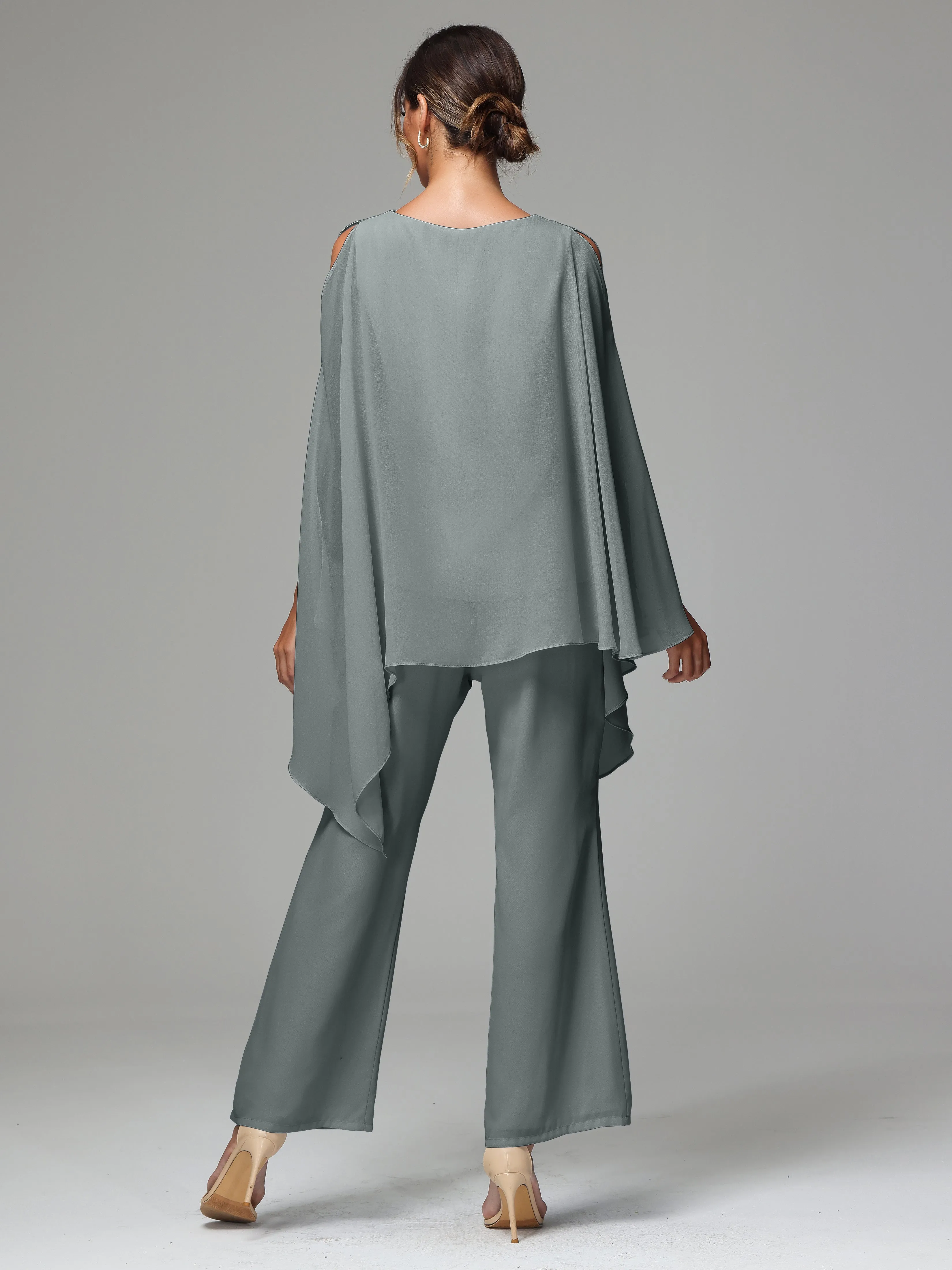 2 Pieces Flowy Split Sleeves Chiffon Mother Of The Bride Dress Pants Suits