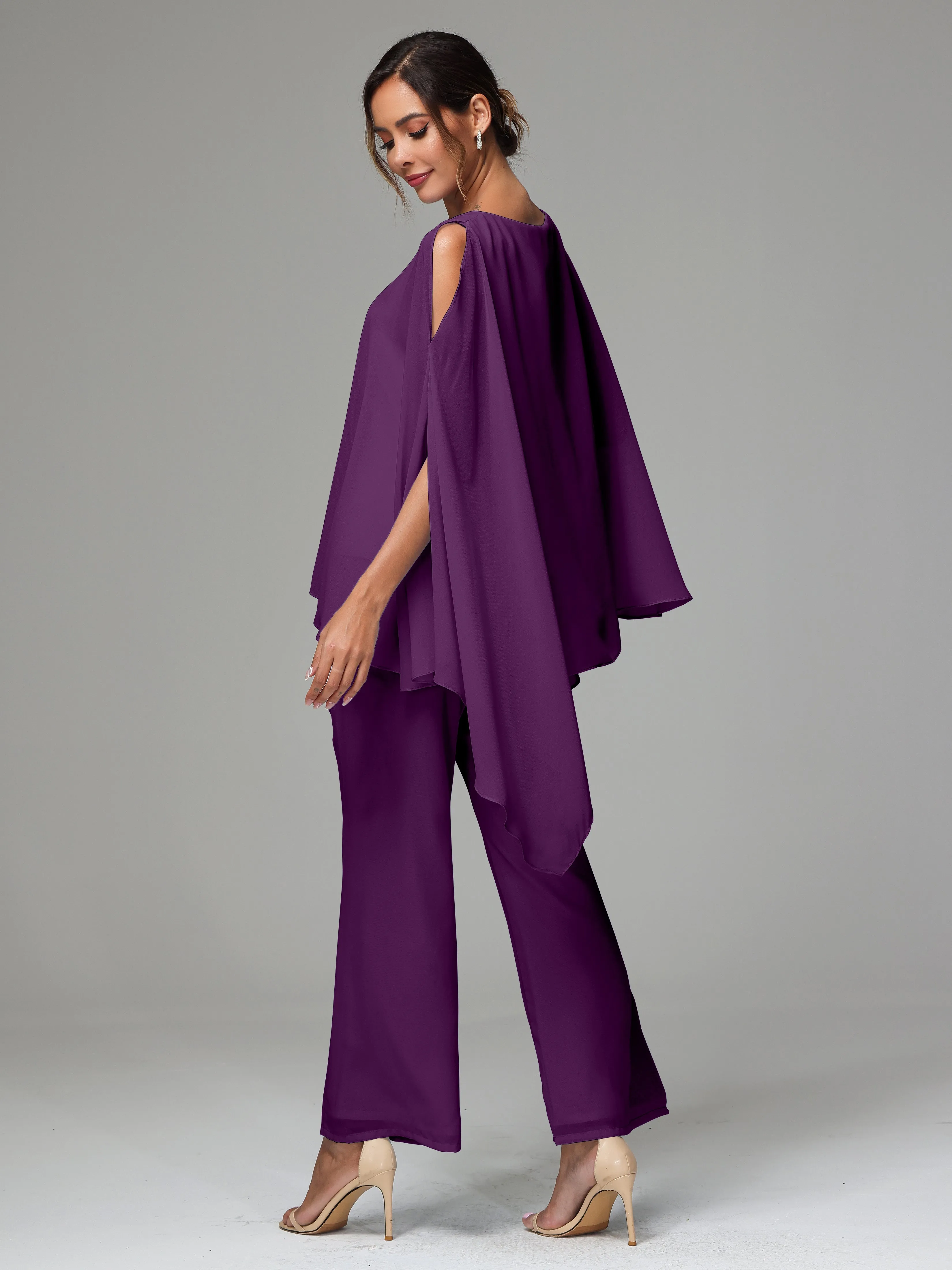 2 Pieces Flowy Split Sleeves Chiffon Mother Of The Bride Dress Pants Suits
