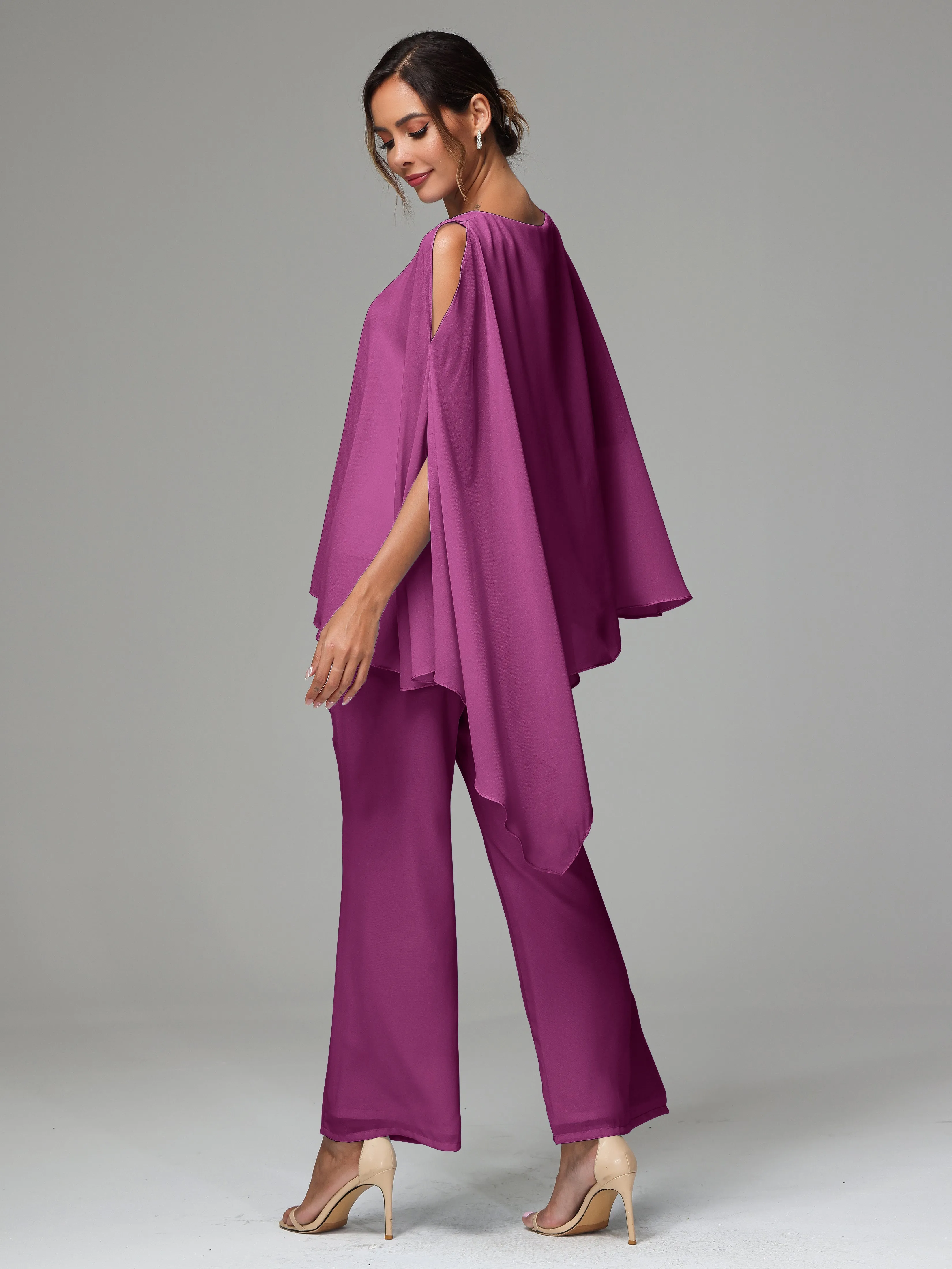2 Pieces Flowy Split Sleeves Chiffon Mother Of The Bride Dress Pants Suits