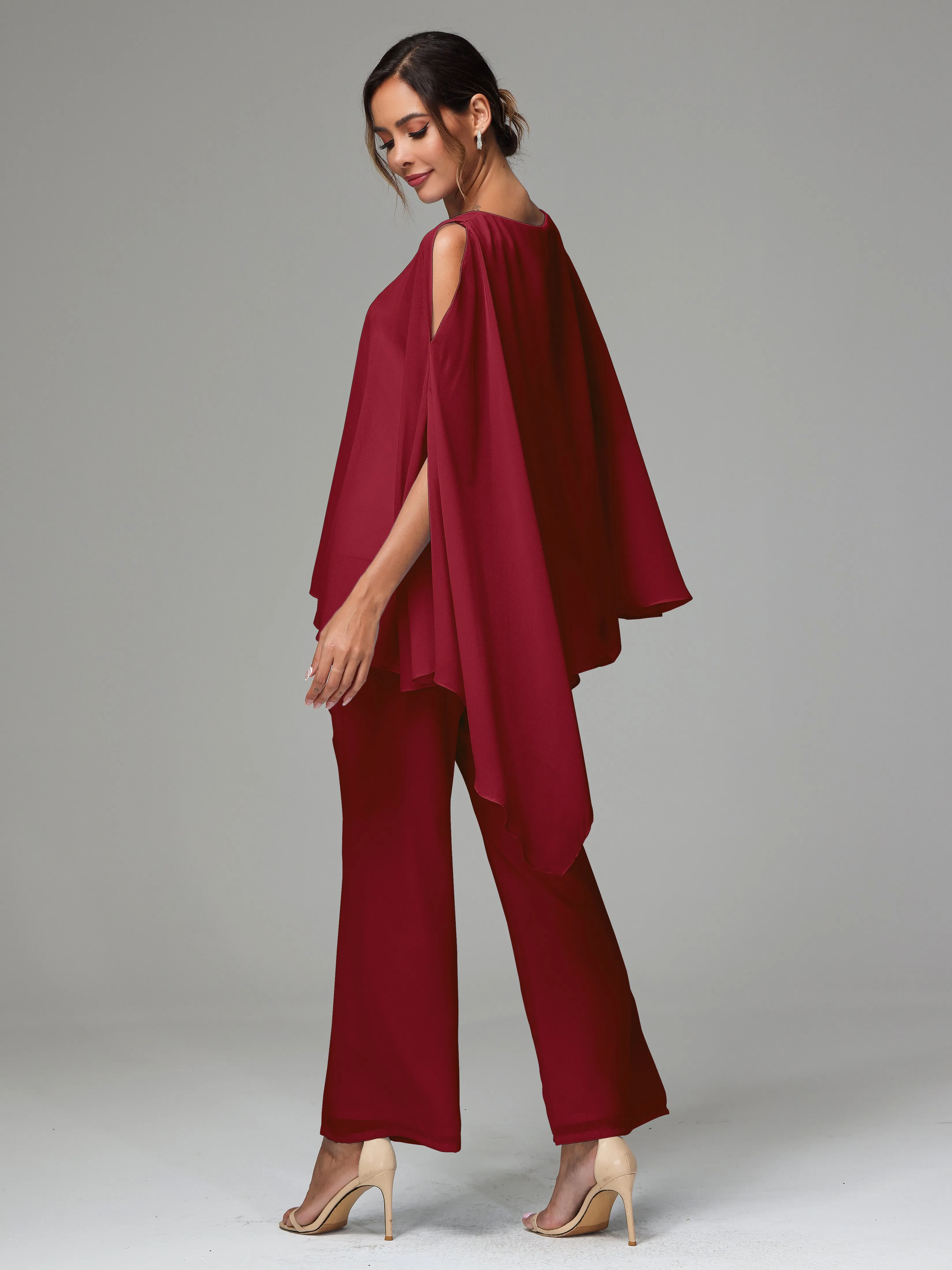 2 Pieces Flowy Split Sleeves Chiffon Mother Of The Bride Dress Pants Suits