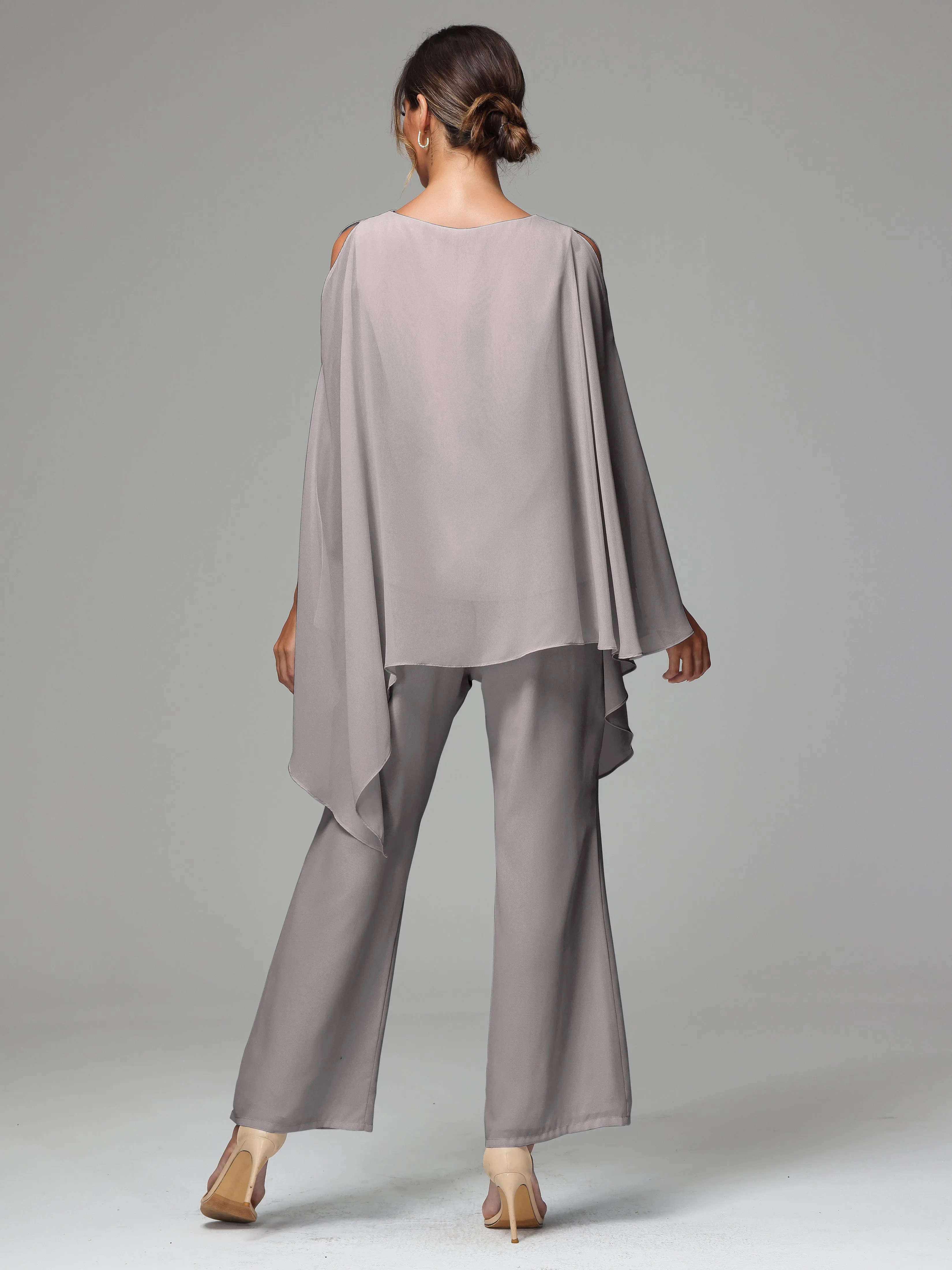 2 Pieces Flowy Split Sleeves Chiffon Mother Of The Bride Dress Pants Suits