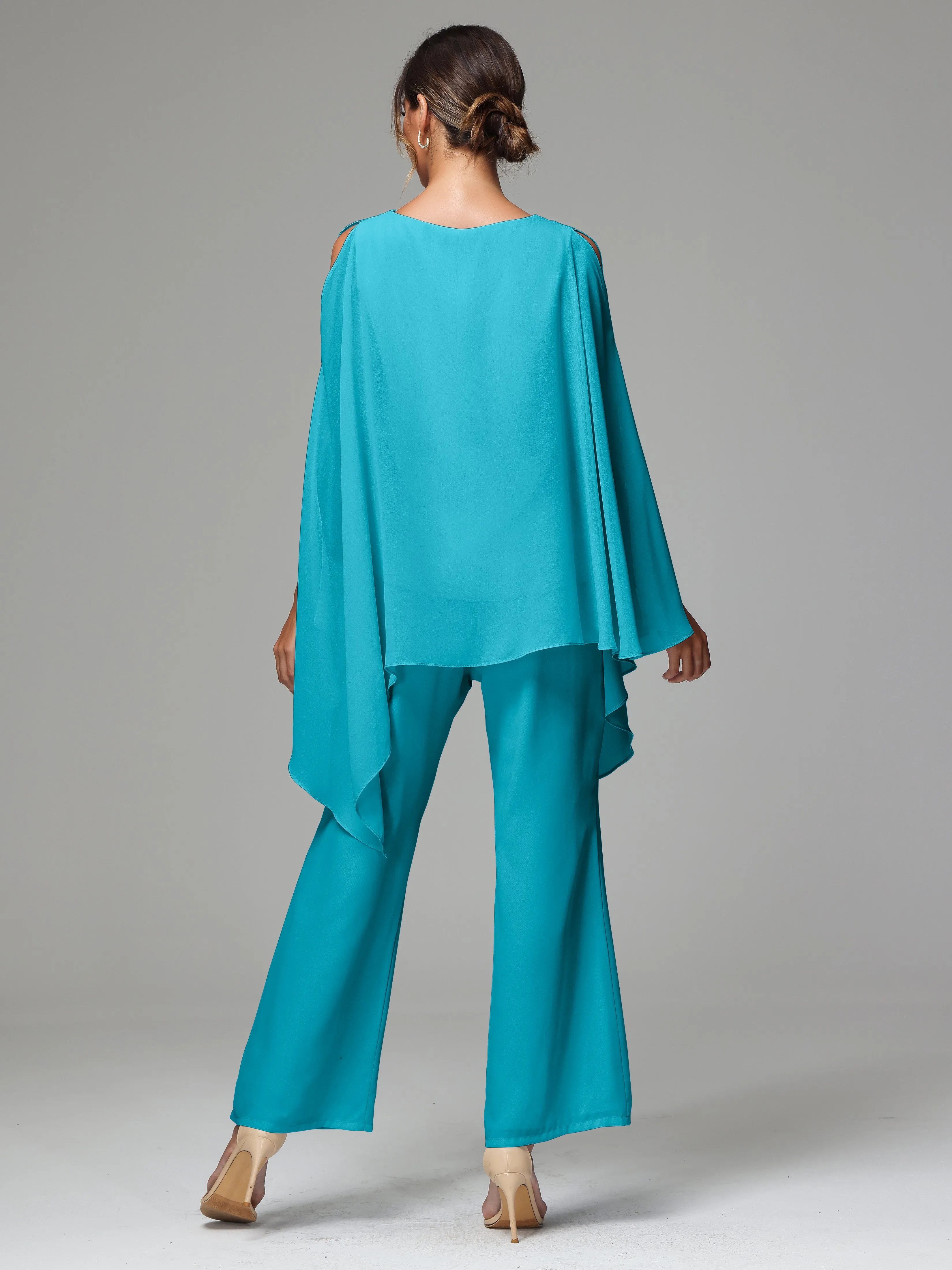 2 Pieces Flowy Split Sleeves Chiffon Mother Of The Bride Dress Pants Suits
