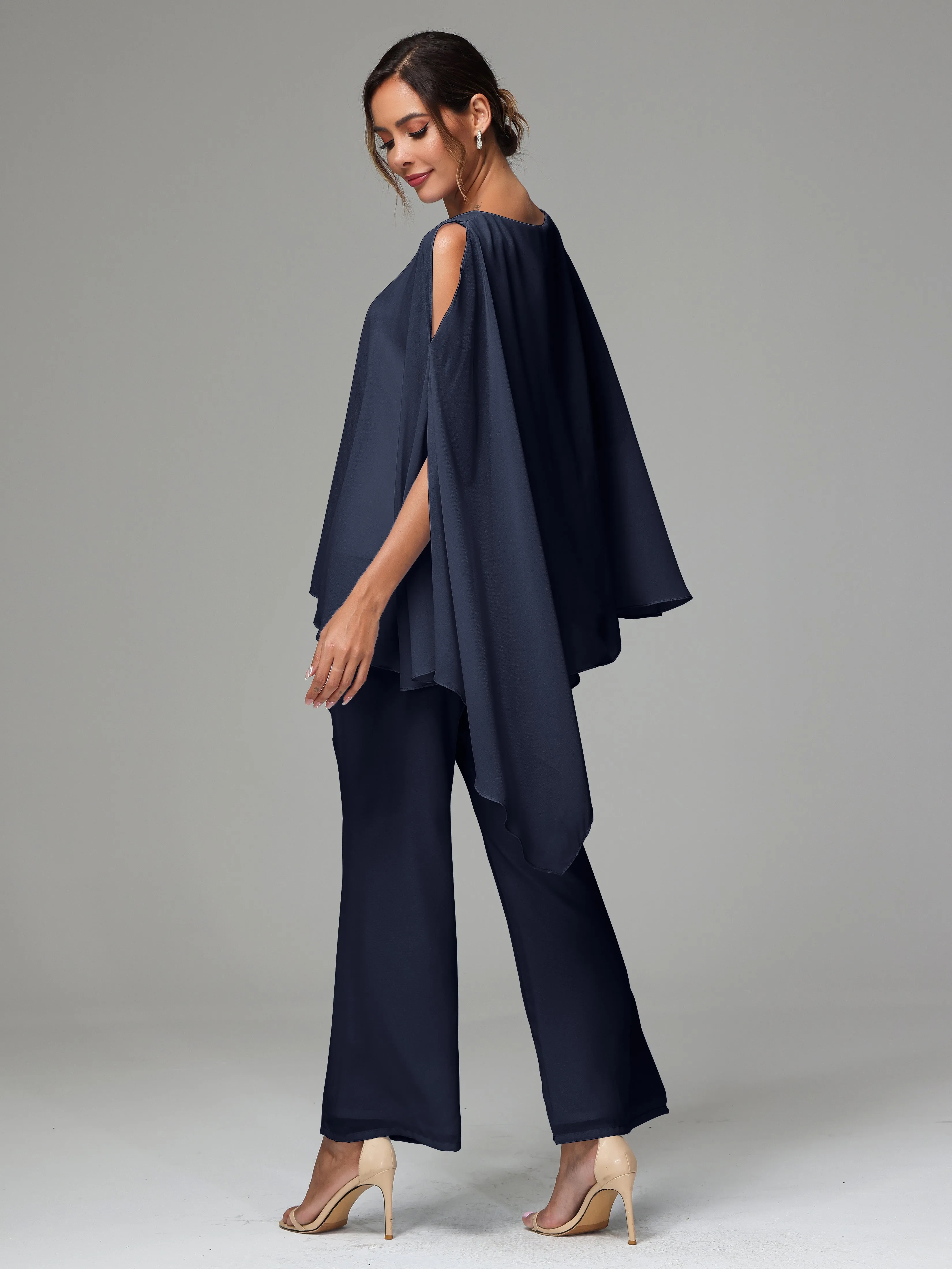 2 Pieces Flowy Split Sleeves Chiffon Mother Of The Bride Dress Pants Suits