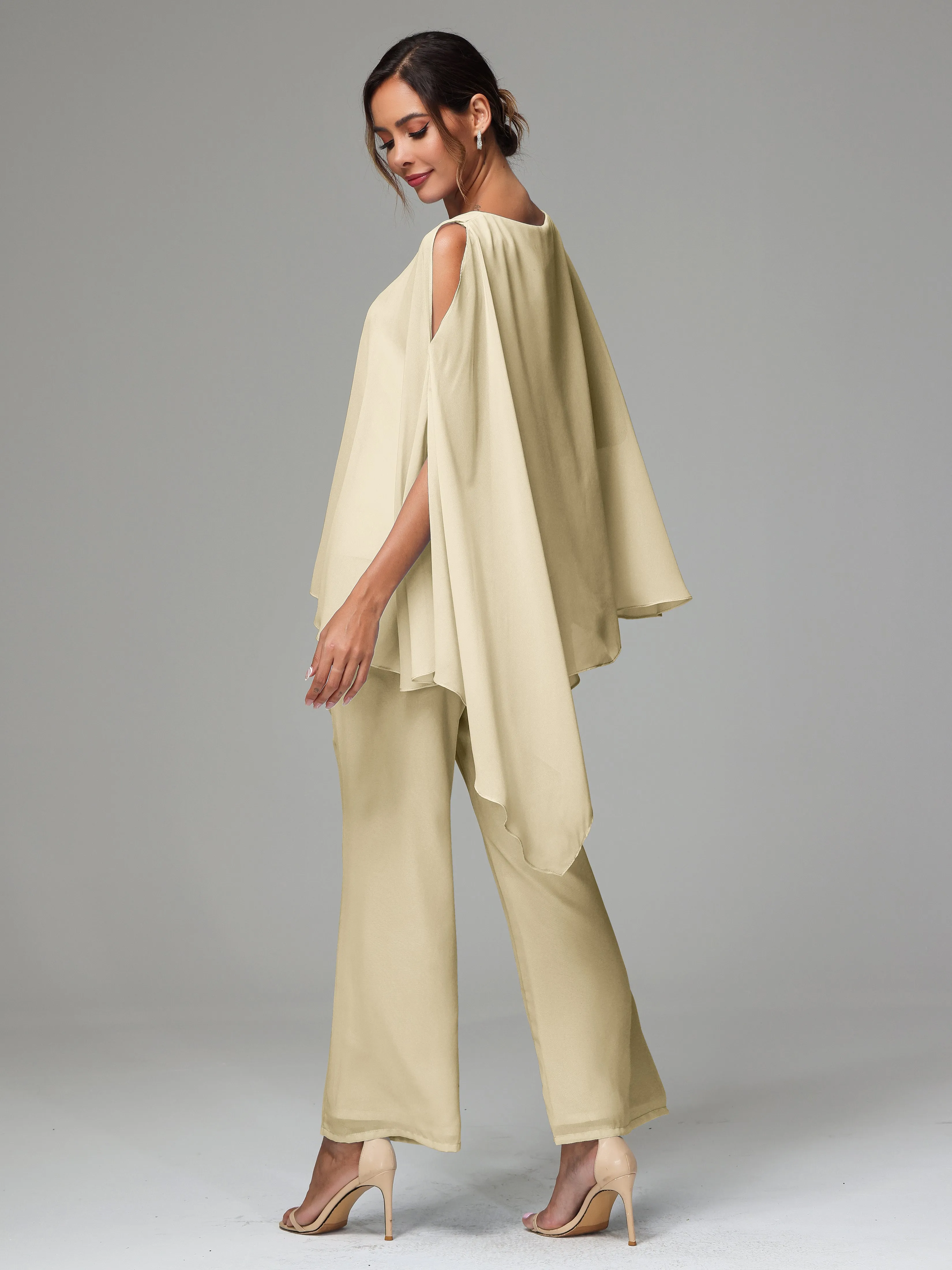 2 Pieces Flowy Split Sleeves Chiffon Mother Of The Bride Dress Pants Suits
