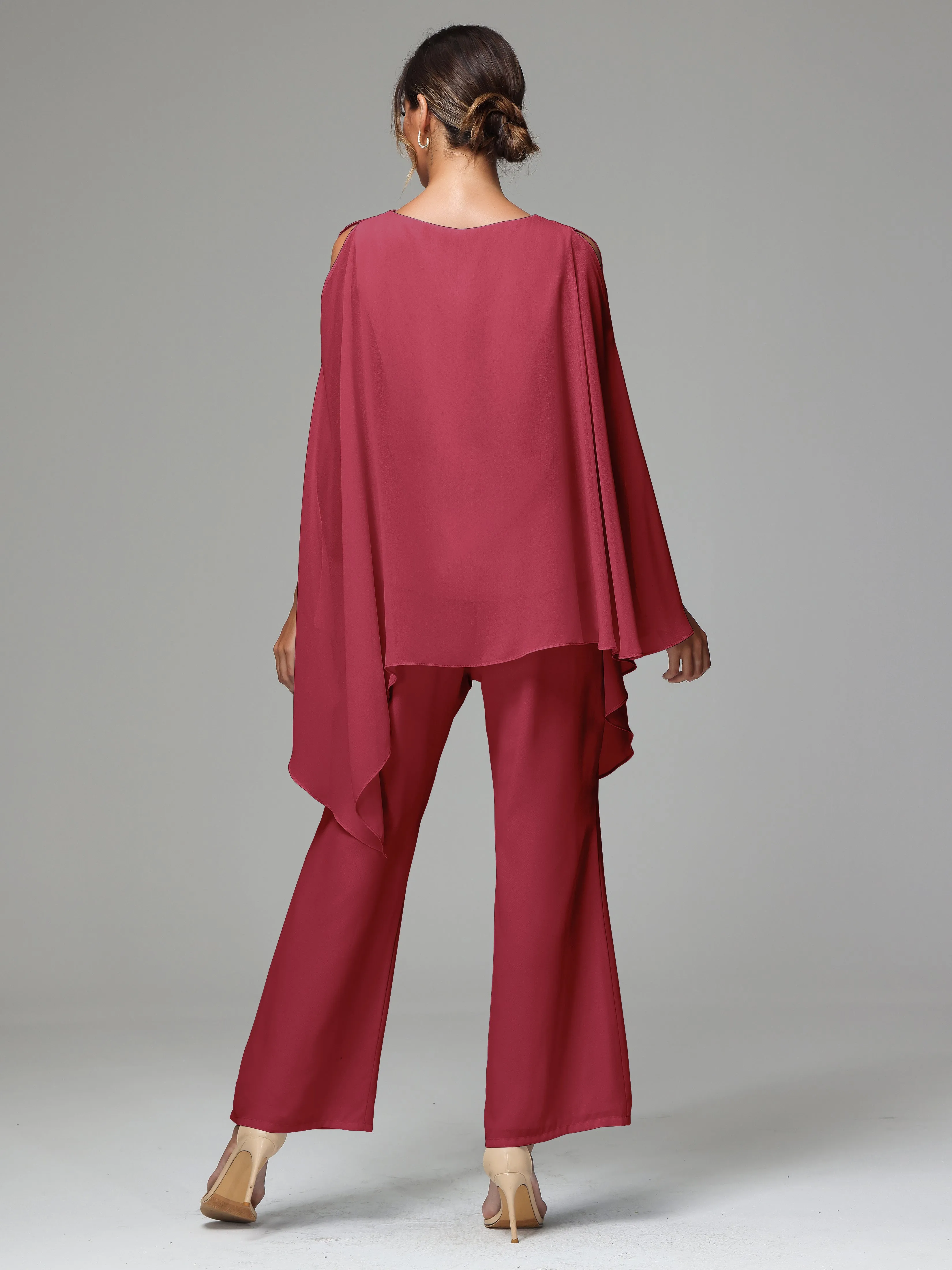 2 Pieces Flowy Split Sleeves Chiffon Mother Of The Bride Dress Pants Suits