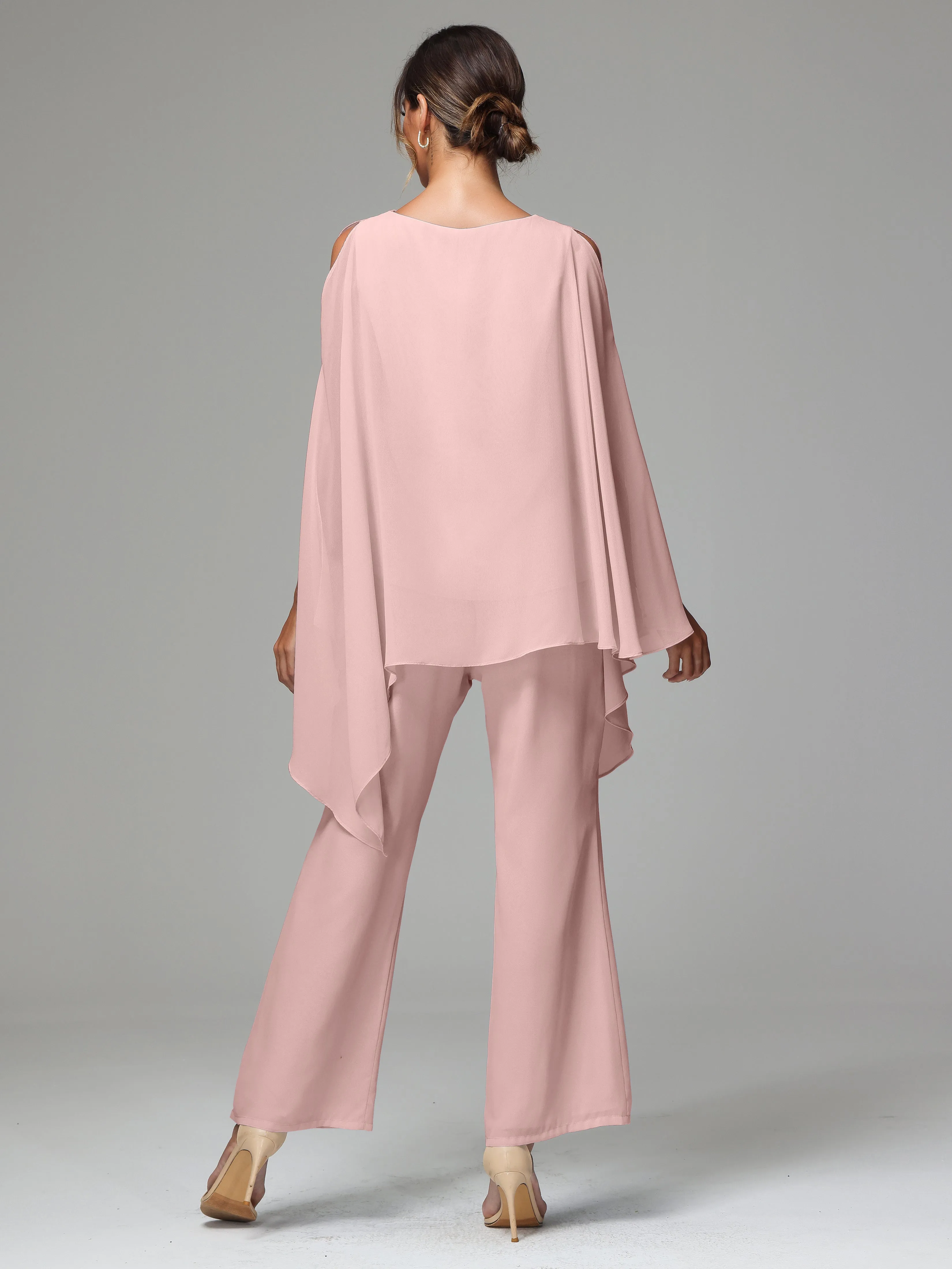 2 Pieces Flowy Split Sleeves Chiffon Mother Of The Bride Dress Pants Suits