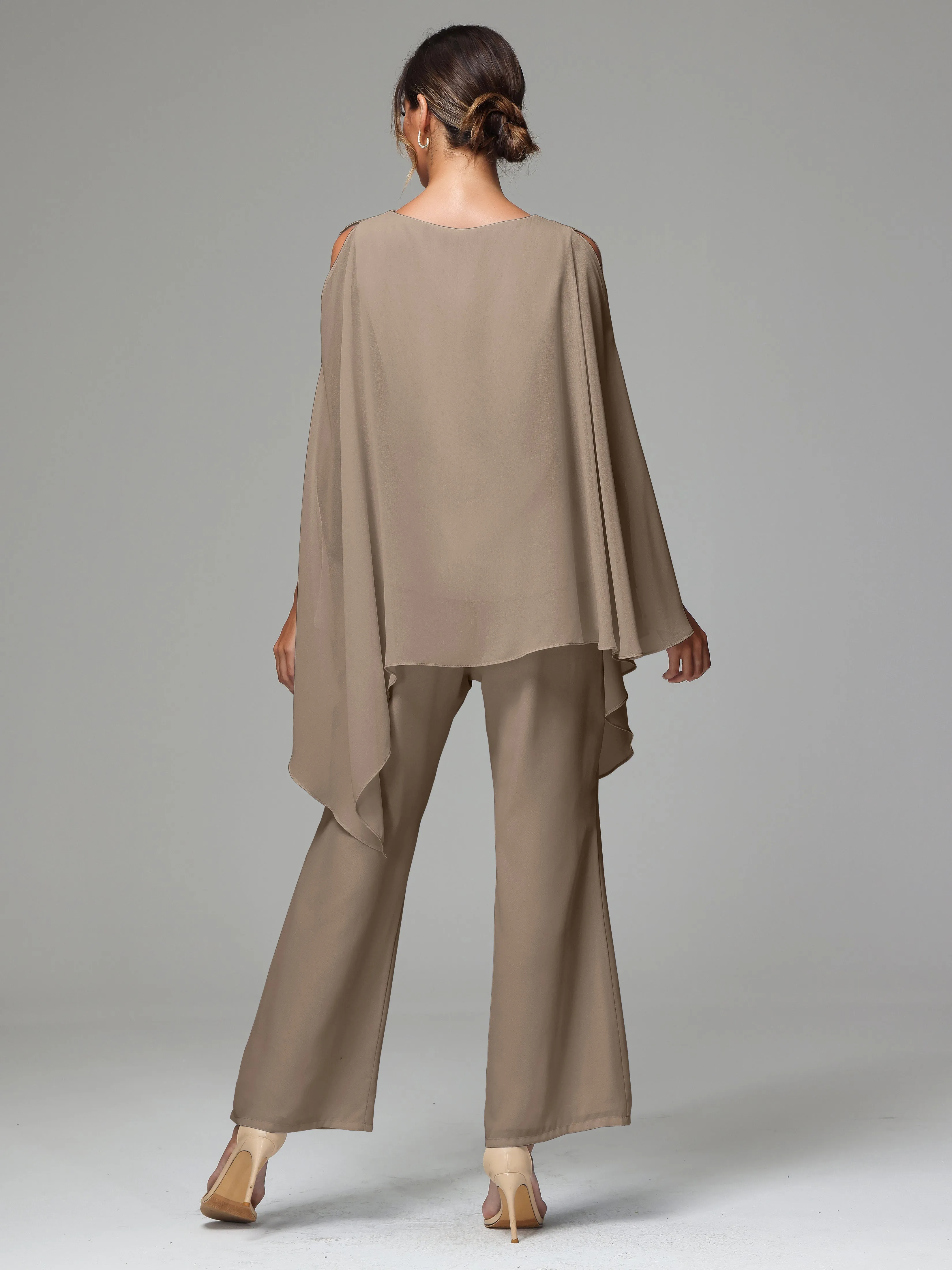2 Pieces Flowy Split Sleeves Chiffon Mother Of The Bride Dress Pants Suits