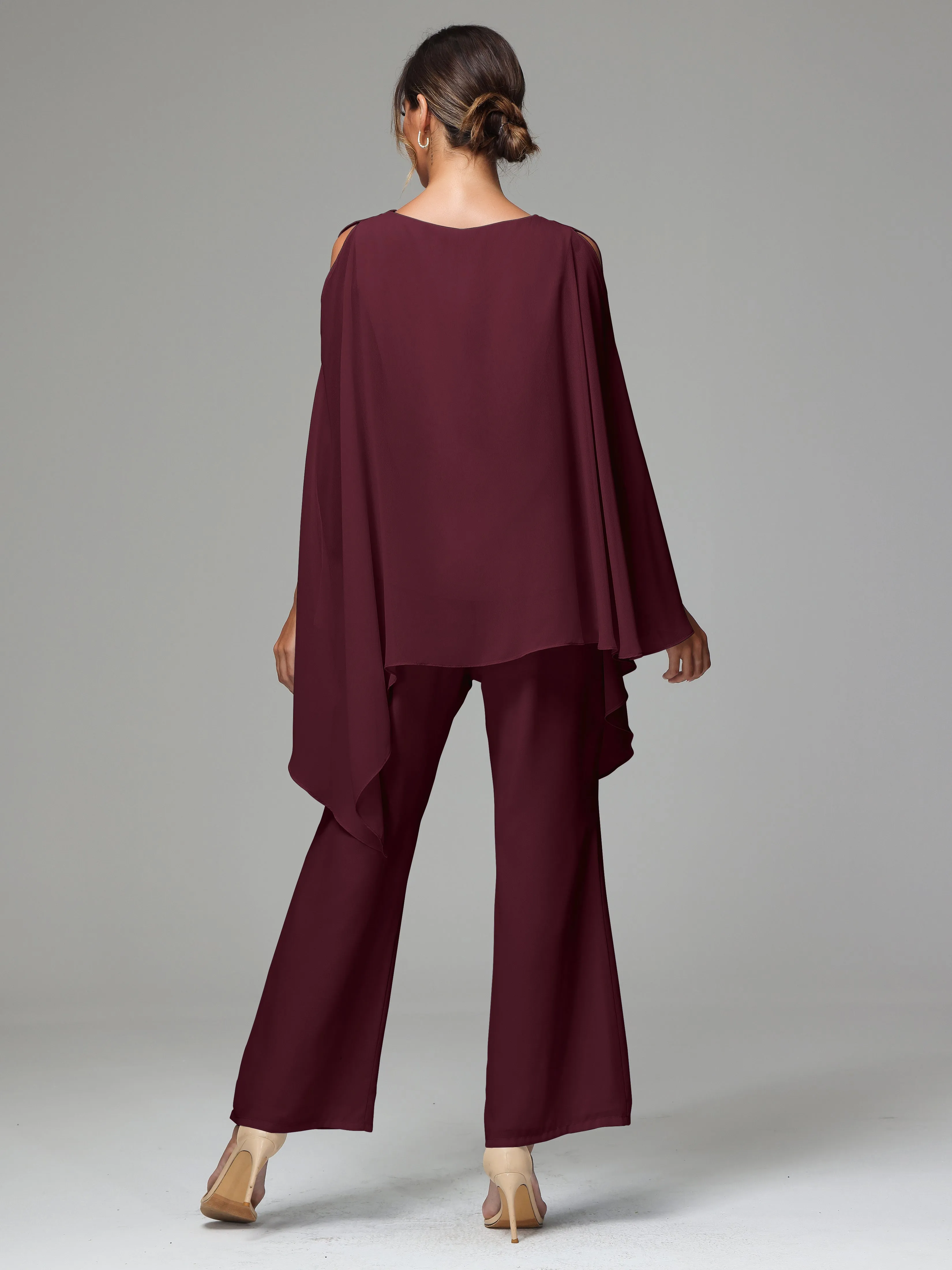 2 Pieces Flowy Split Sleeves Chiffon Mother Of The Bride Dress Pants Suits