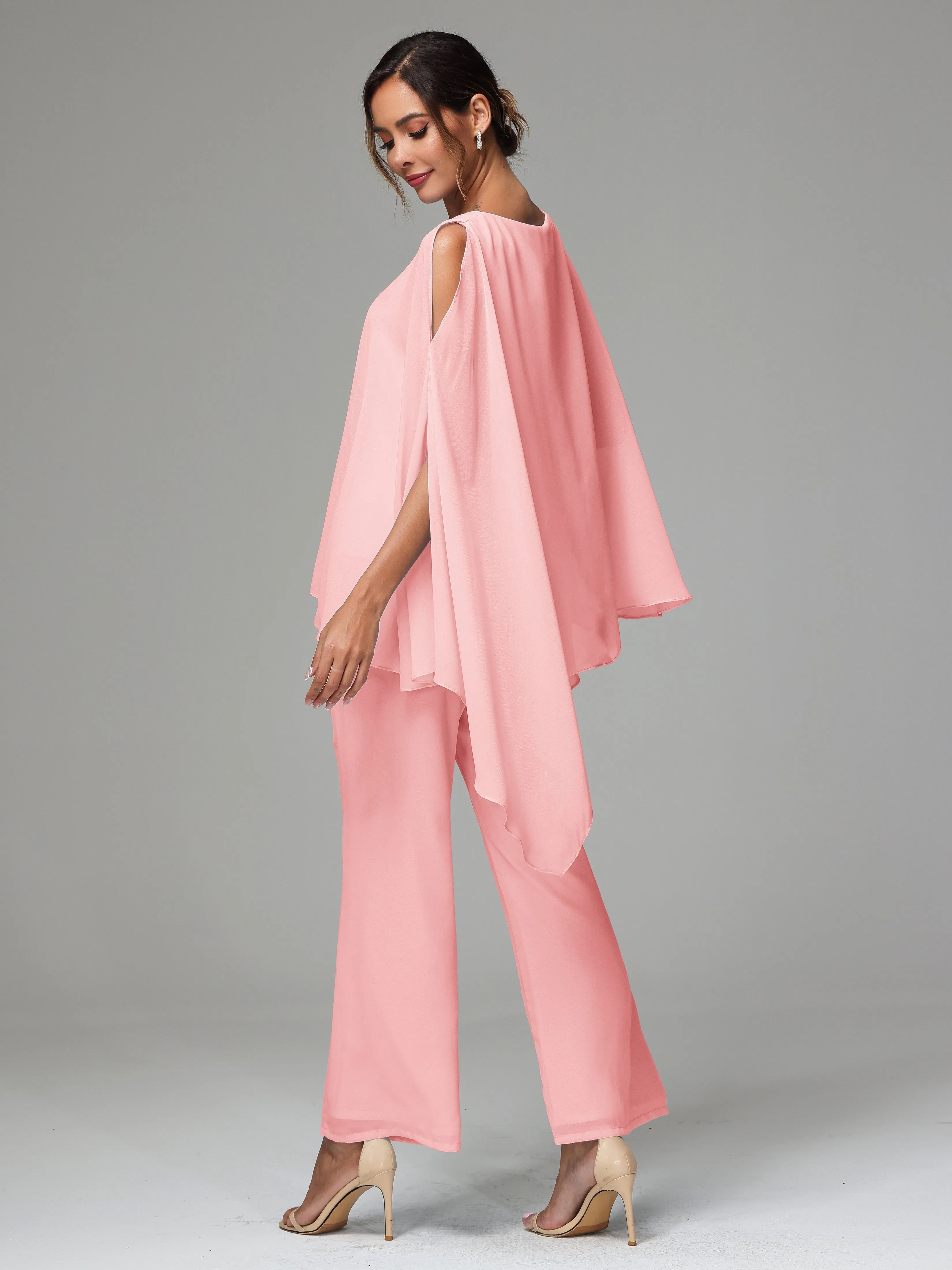 2 Pieces Flowy Split Sleeves Chiffon Mother Of The Bride Dress Pants Suits