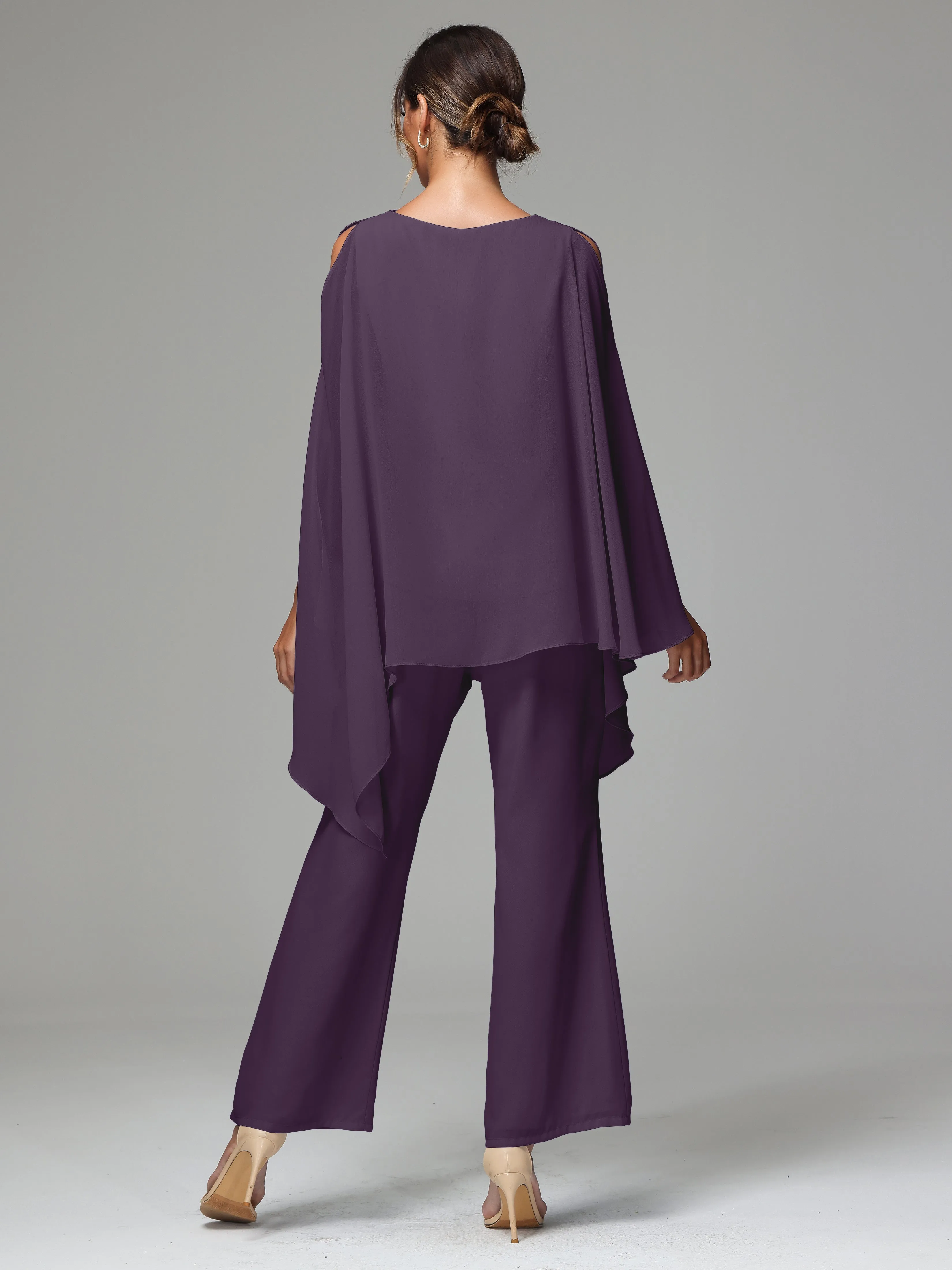 2 Pieces Flowy Split Sleeves Chiffon Mother Of The Bride Dress Pants Suits