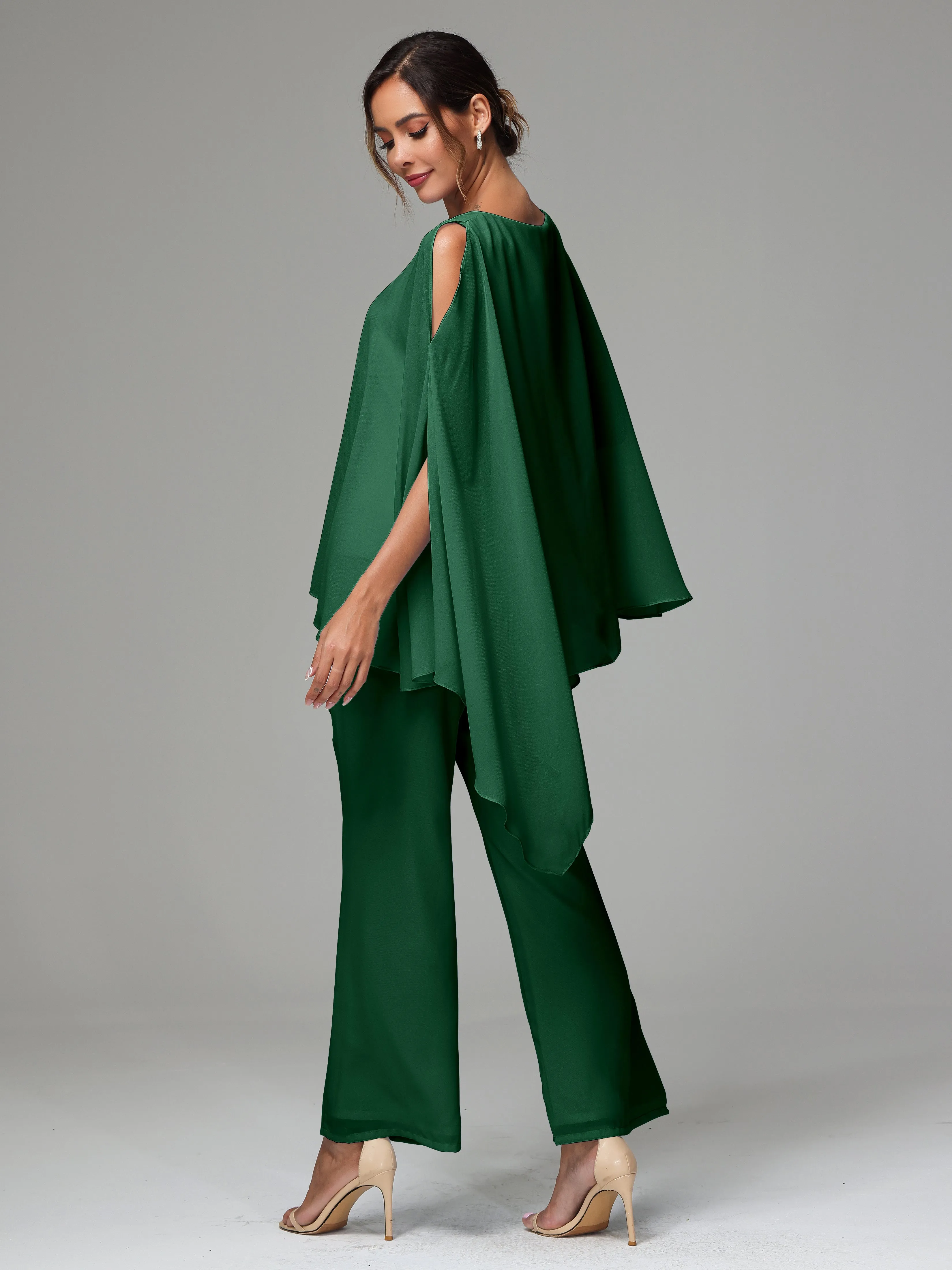 2 Pieces Flowy Split Sleeves Chiffon Mother Of The Bride Dress Pants Suits