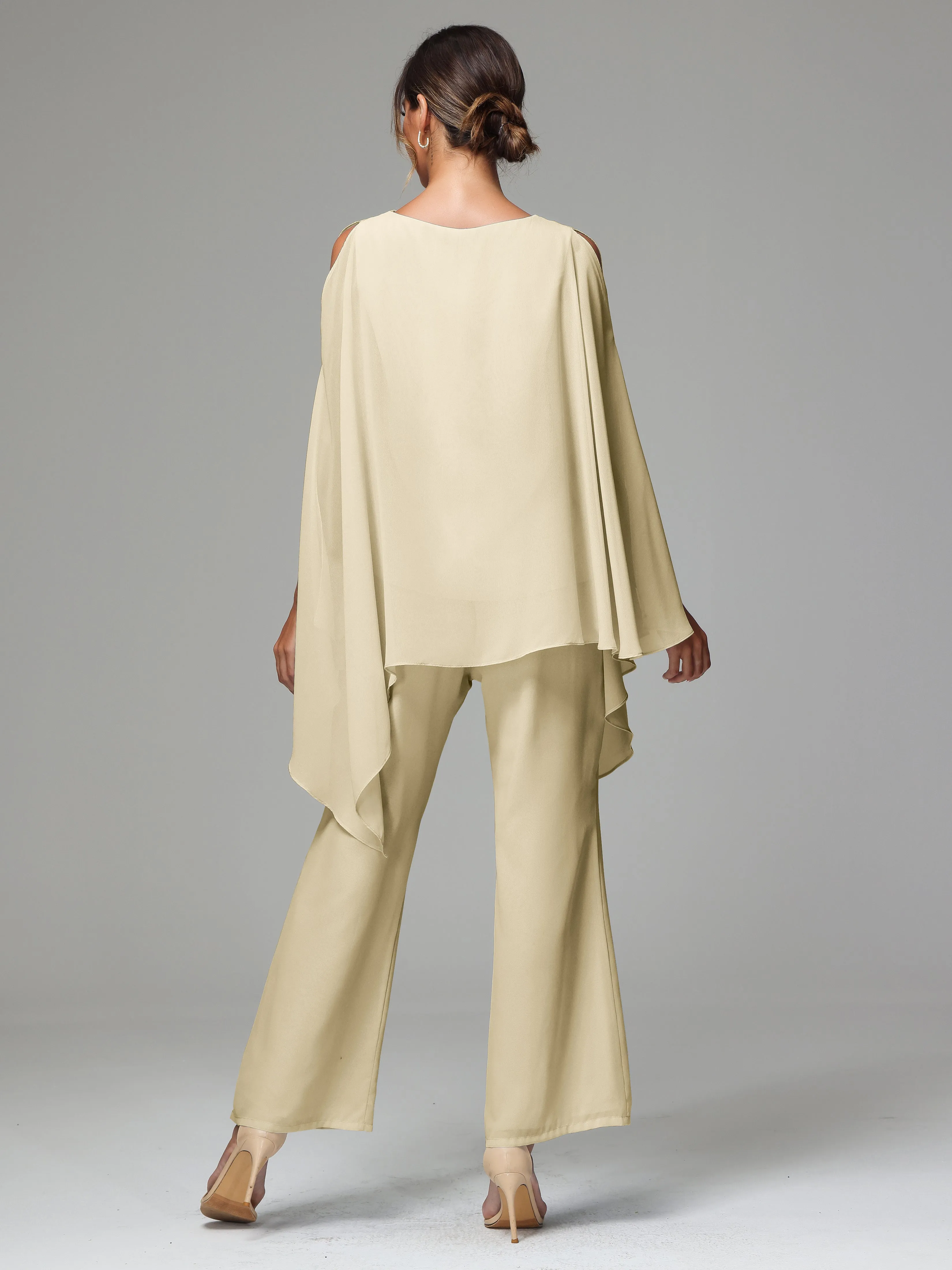 2 Pieces Flowy Split Sleeves Chiffon Mother Of The Bride Dress Pants Suits