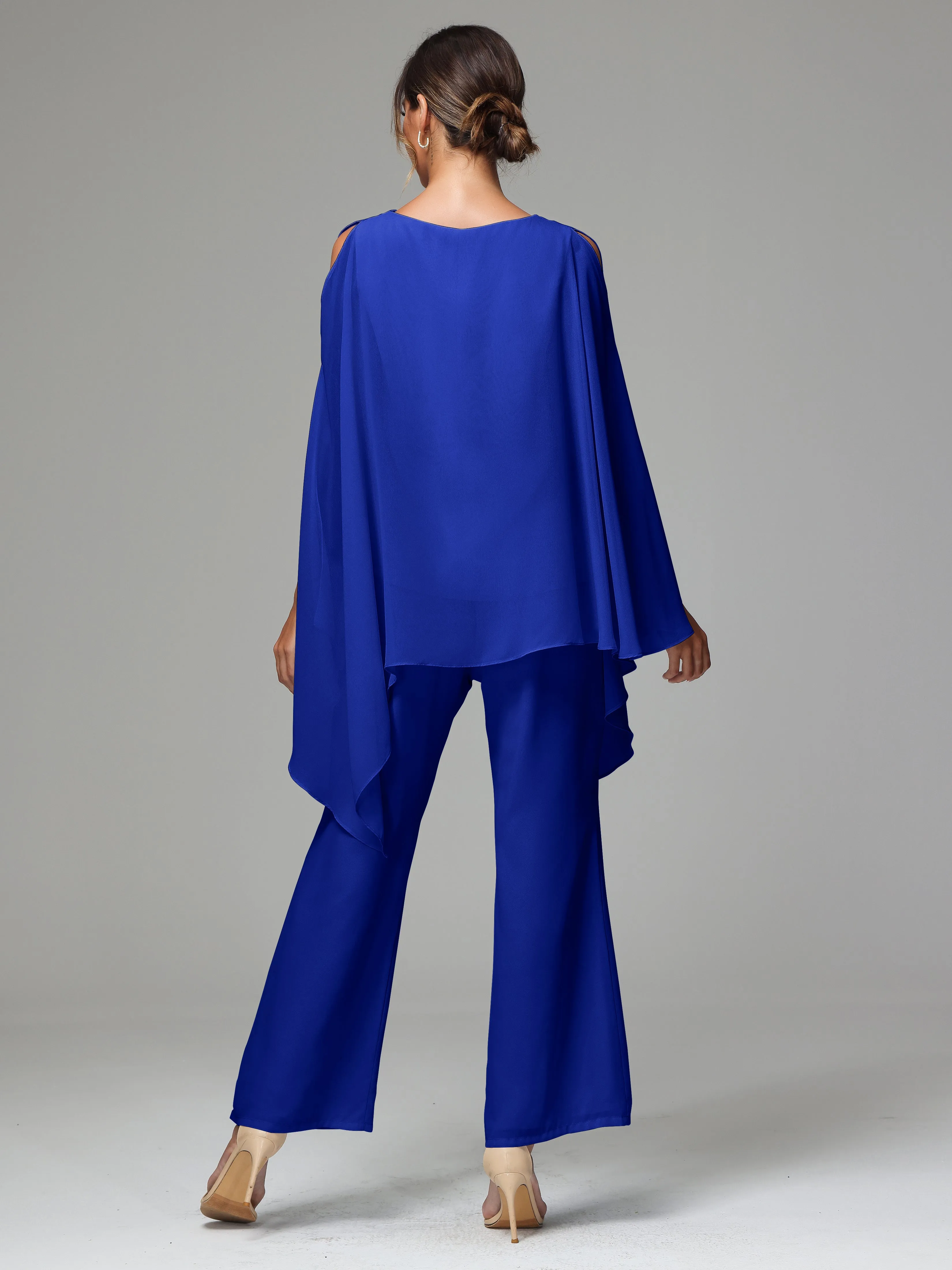 2 Pieces Flowy Split Sleeves Chiffon Mother Of The Bride Dress Pants Suits