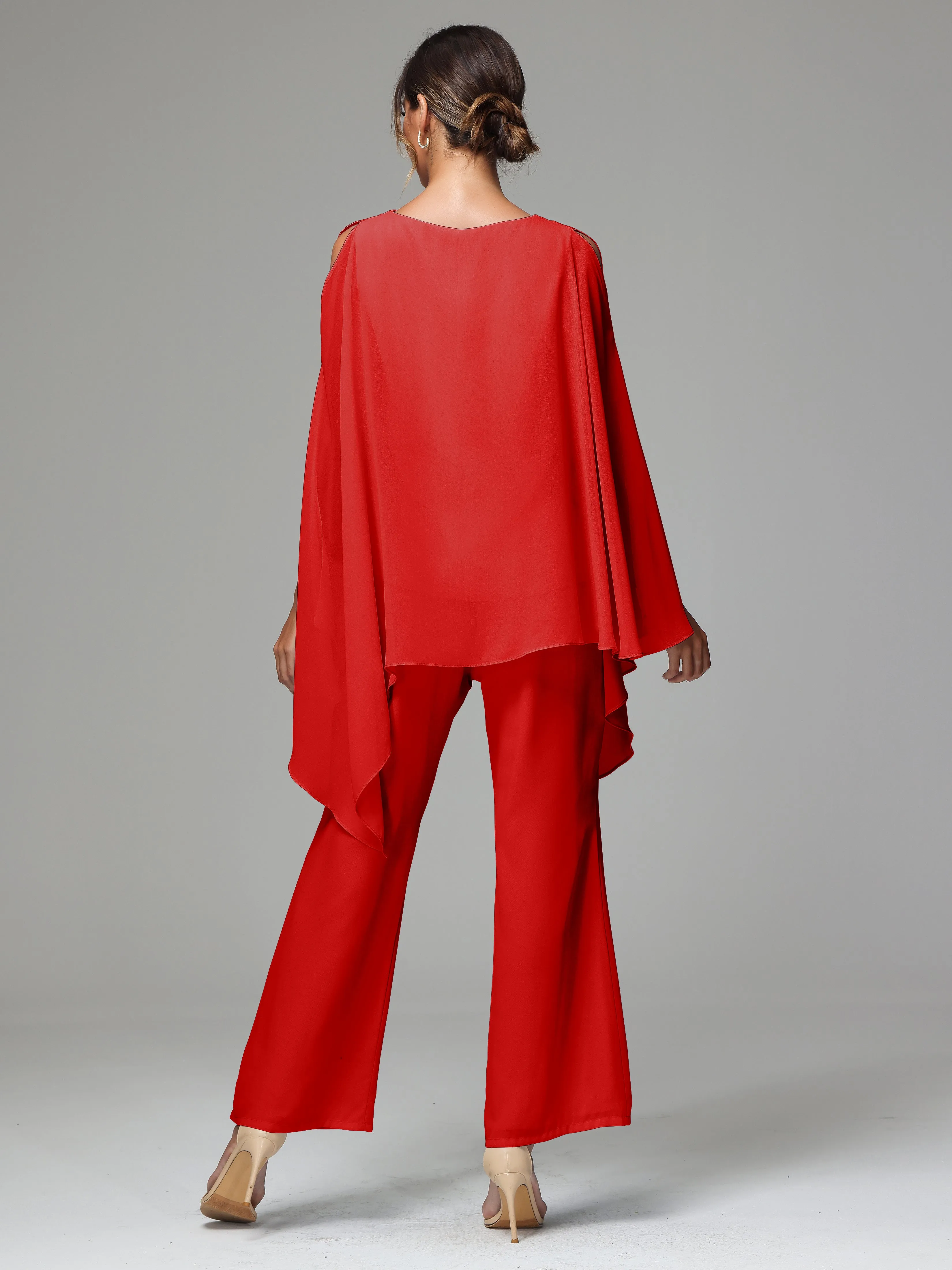 2 Pieces Flowy Split Sleeves Chiffon Mother Of The Bride Dress Pants Suits
