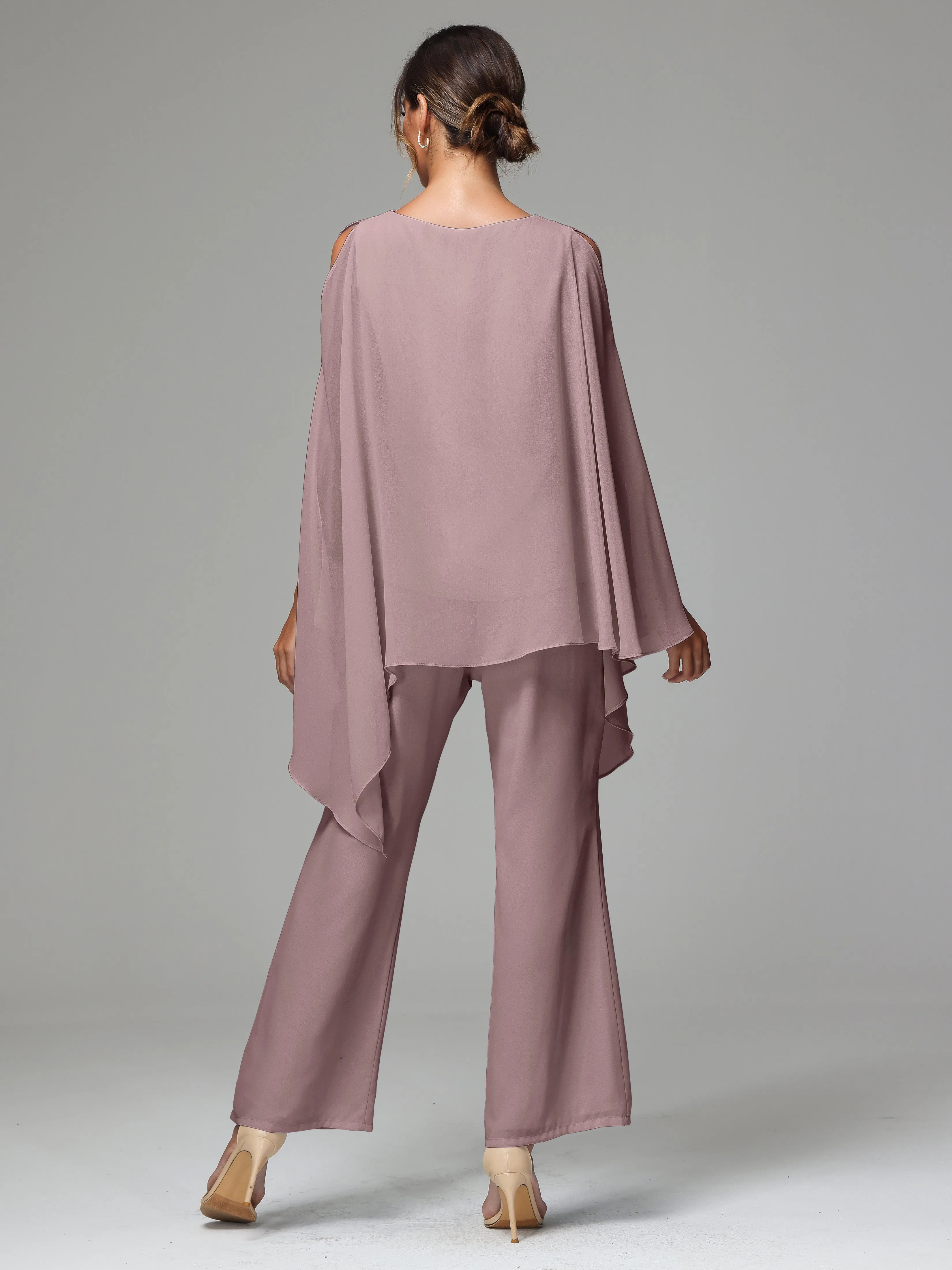 2 Pieces Flowy Split Sleeves Chiffon Mother Of The Bride Dress Pants Suits