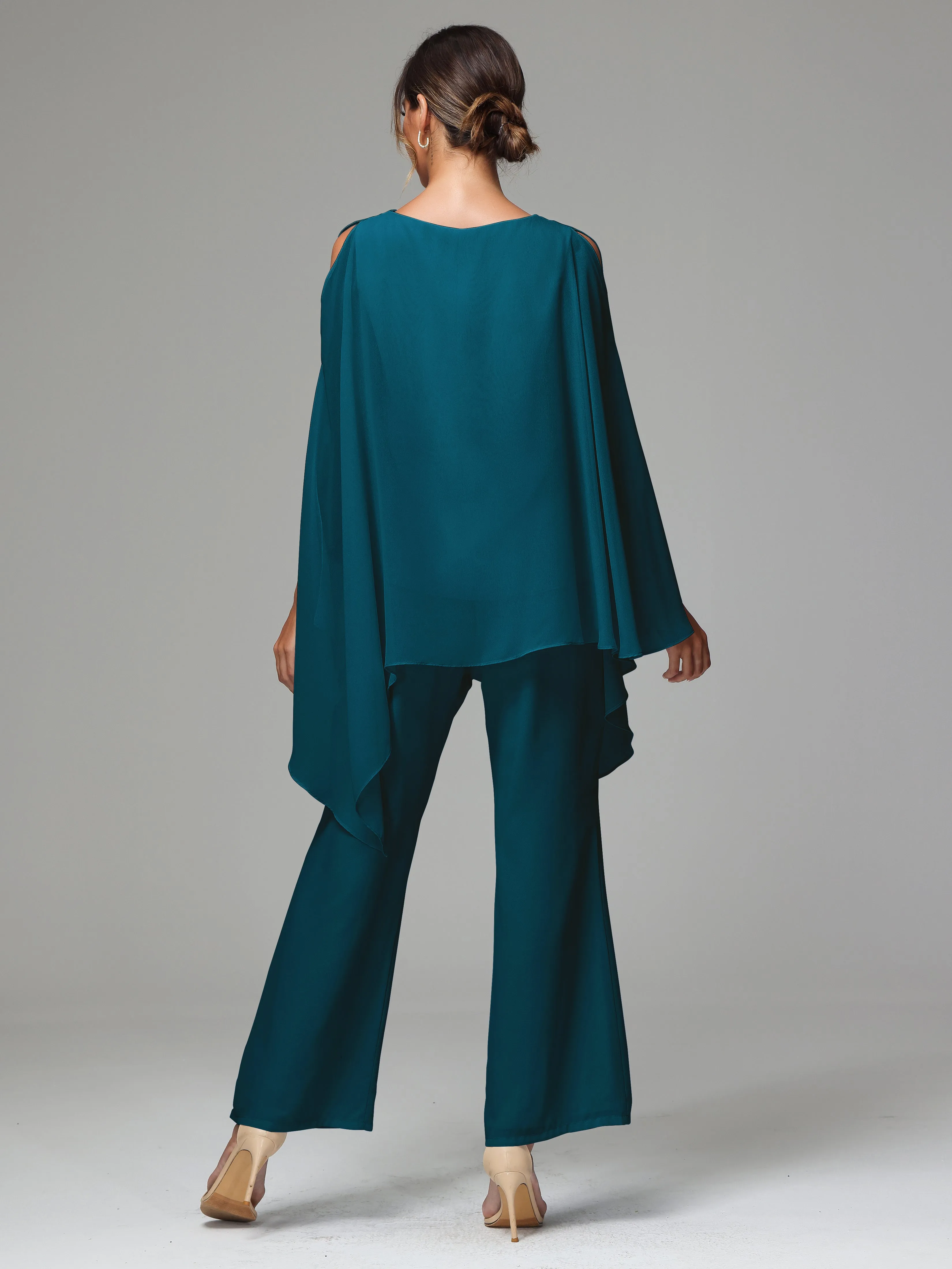 2 Pieces Flowy Split Sleeves Chiffon Mother Of The Bride Dress Pants Suits