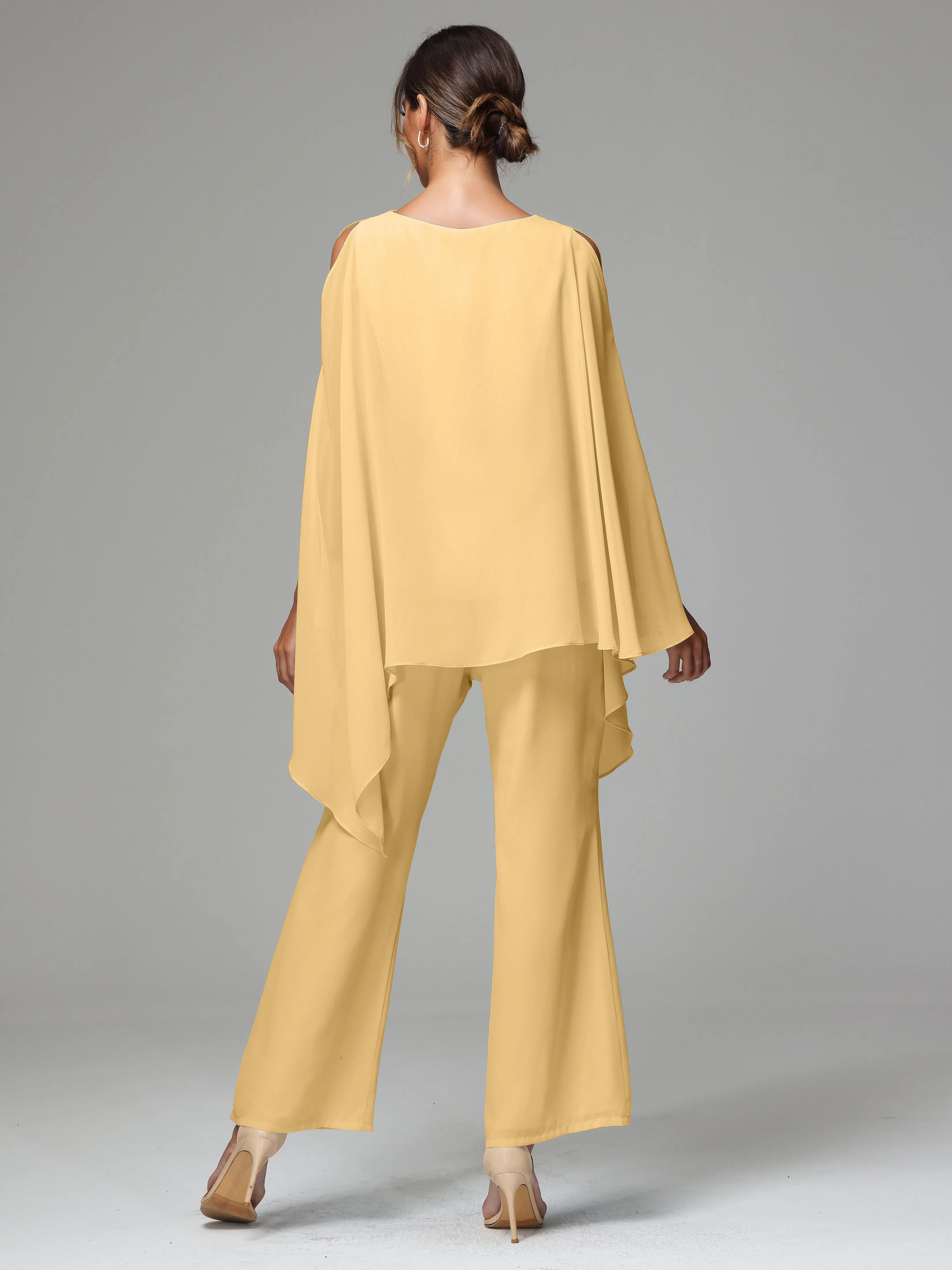 2 Pieces Flowy Split Sleeves Chiffon Mother Of The Bride Dress Pants Suits