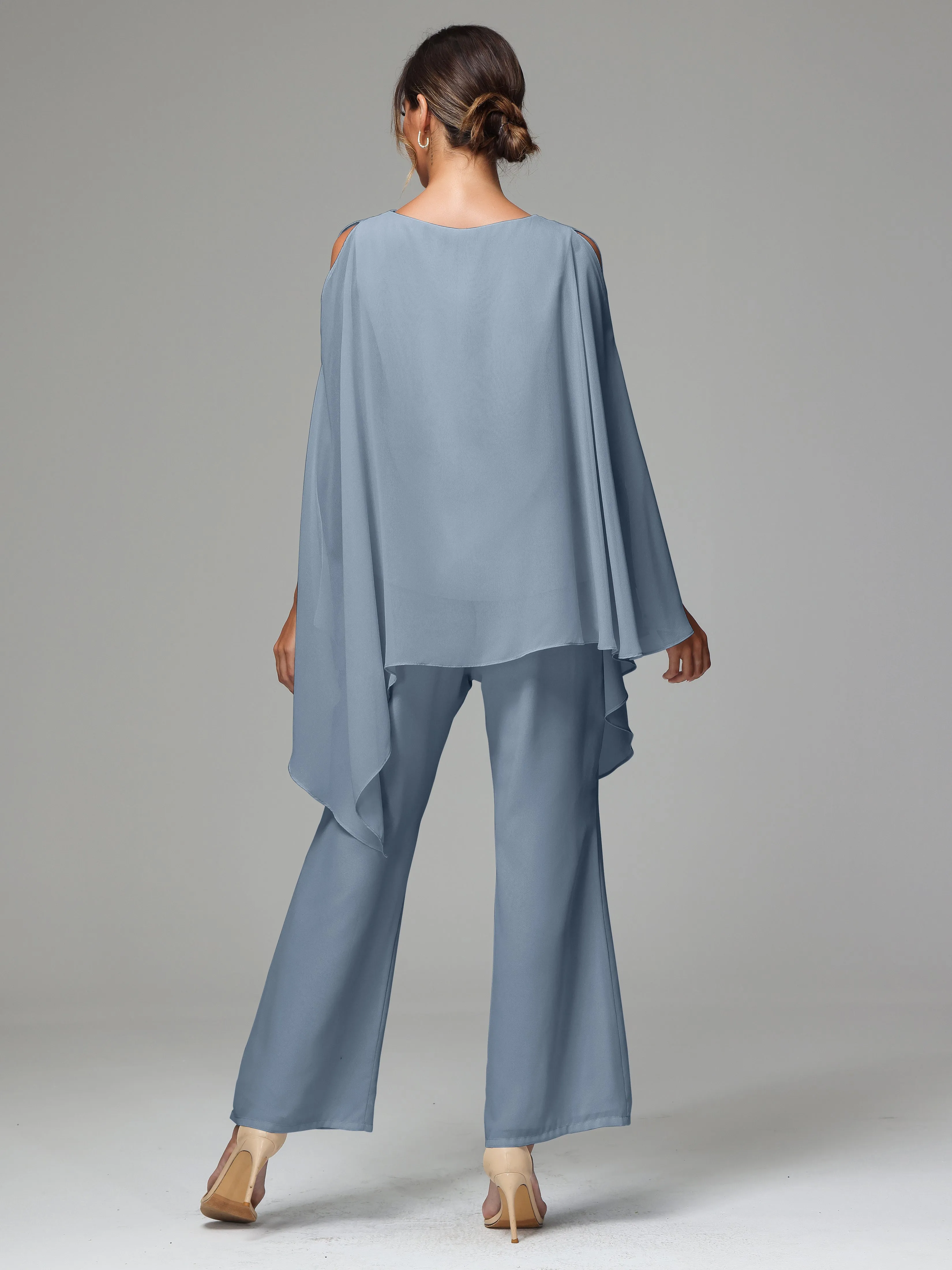 2 Pieces Flowy Split Sleeves Chiffon Mother Of The Bride Dress Pants Suits