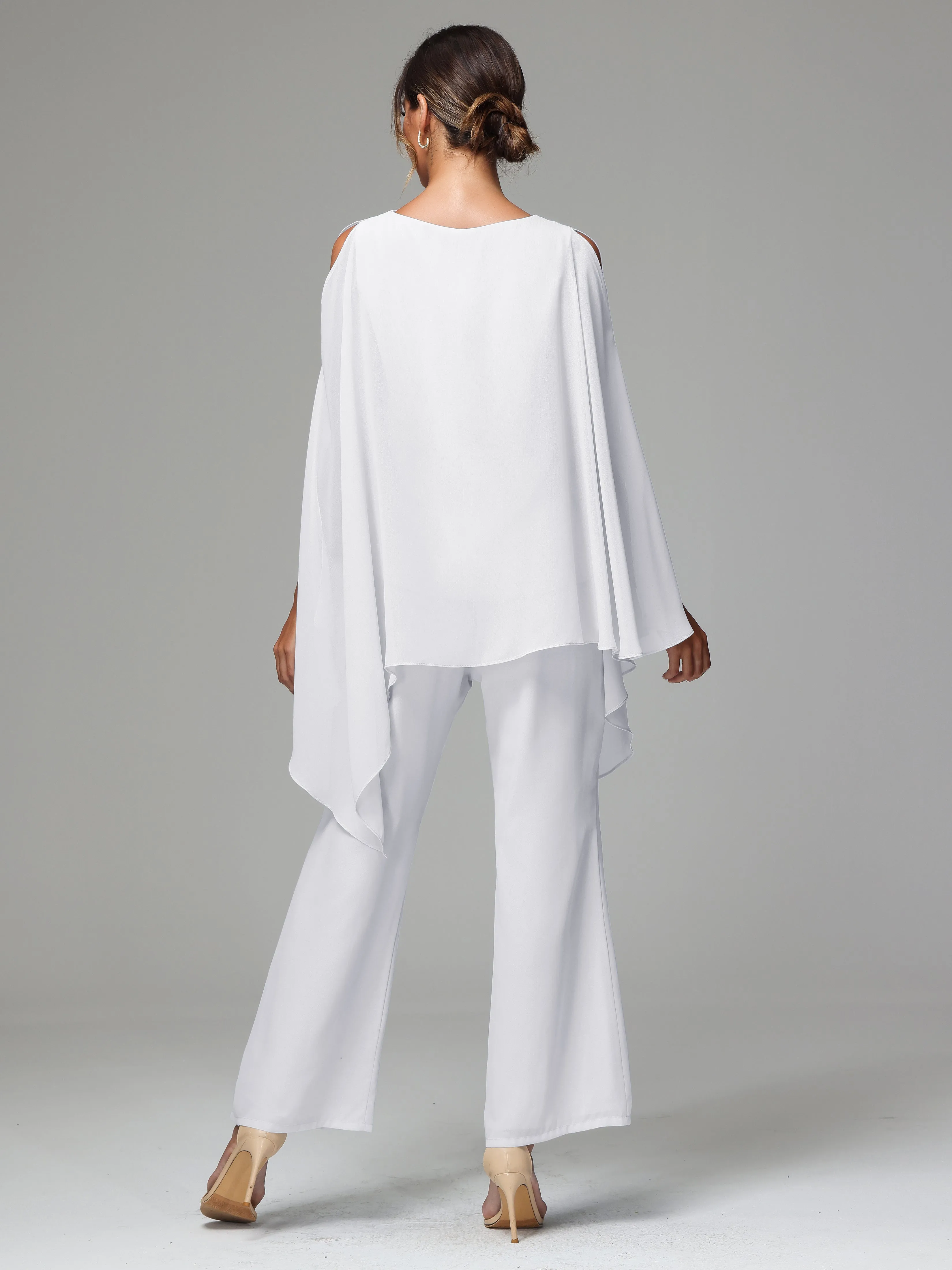 2 Pieces Flowy Split Sleeves Chiffon Mother Of The Bride Dress Pants Suits
