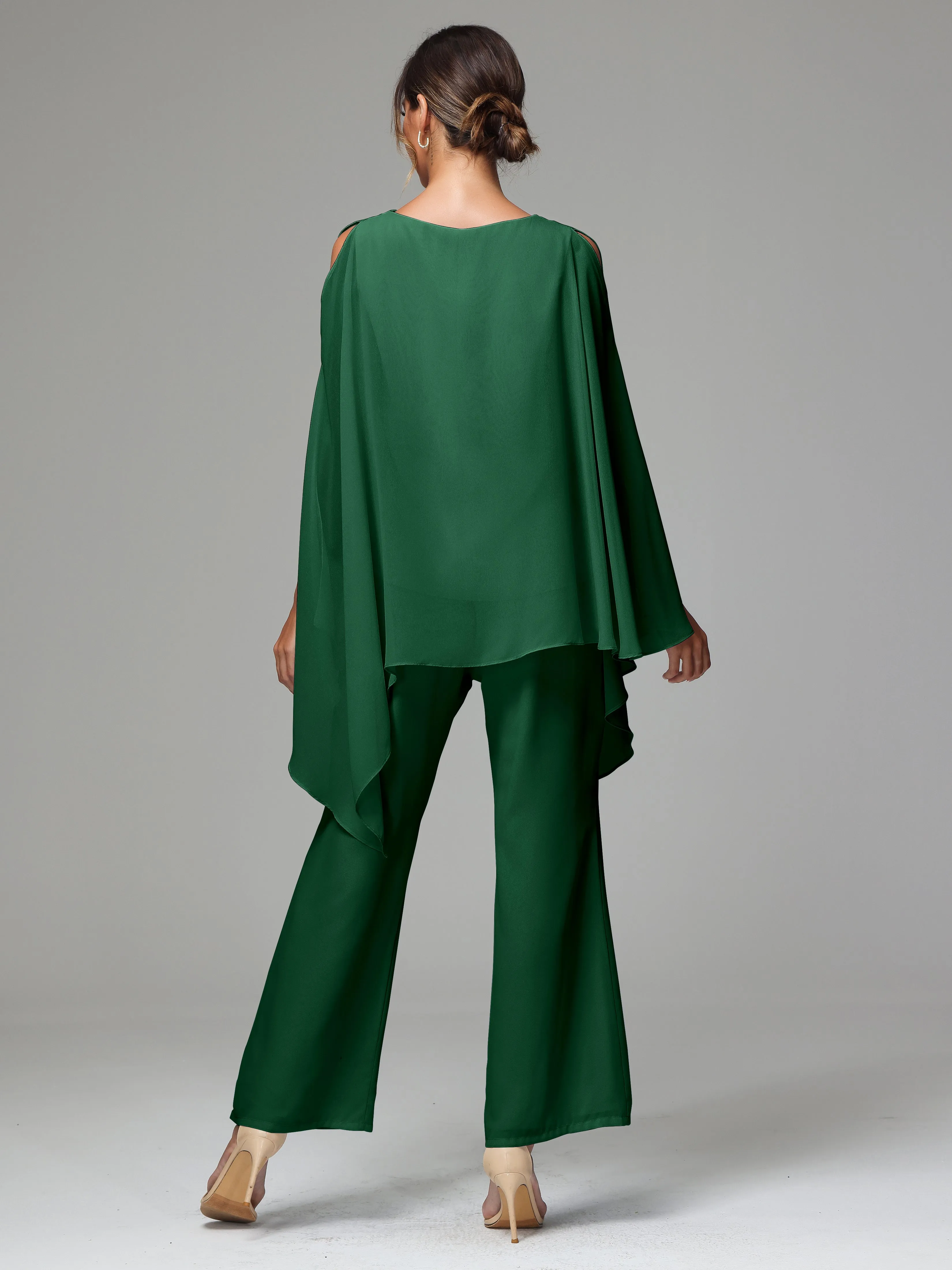 2 Pieces Flowy Split Sleeves Chiffon Mother Of The Bride Dress Pants Suits