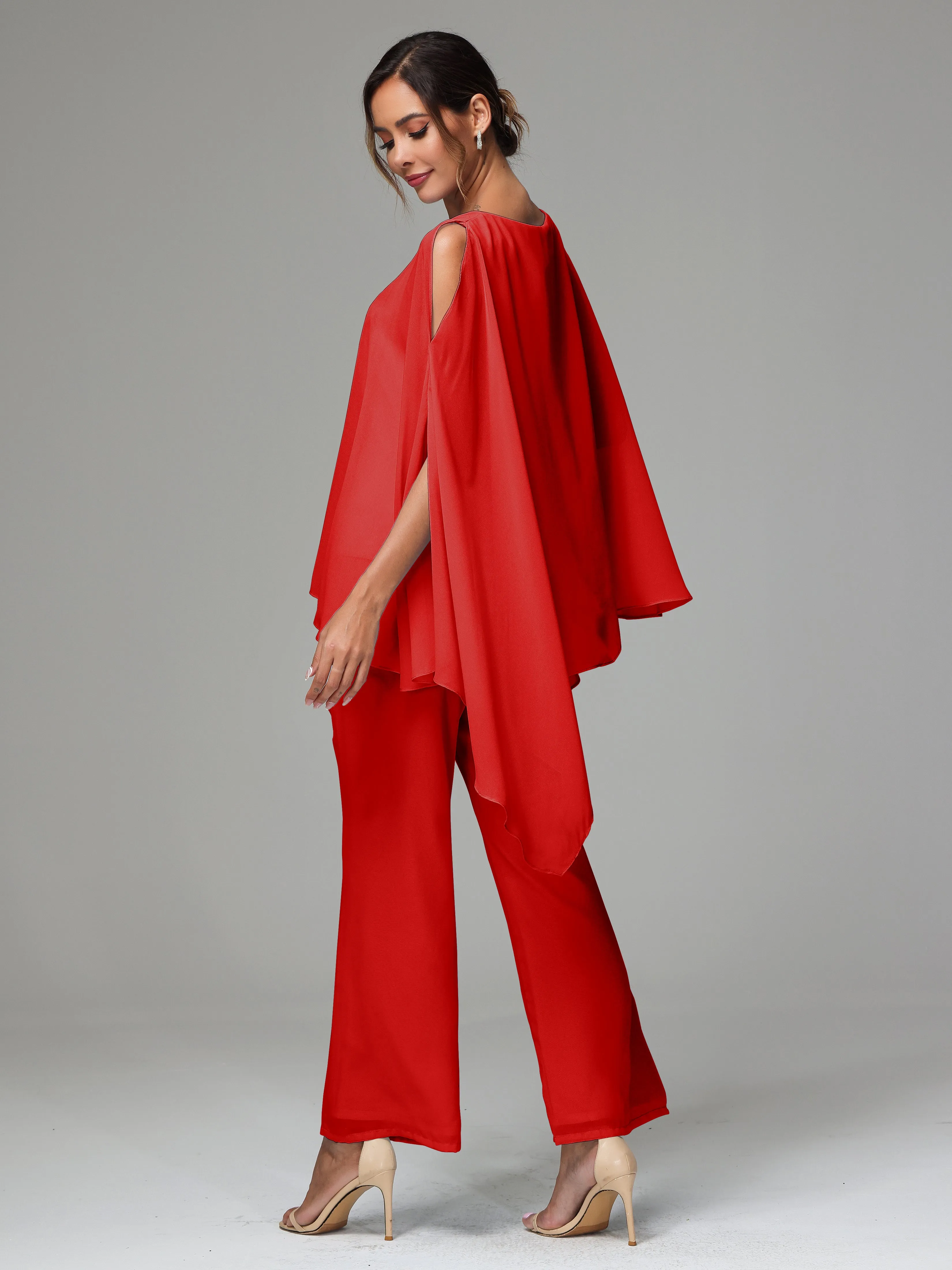 2 Pieces Flowy Split Sleeves Chiffon Mother Of The Bride Dress Pants Suits