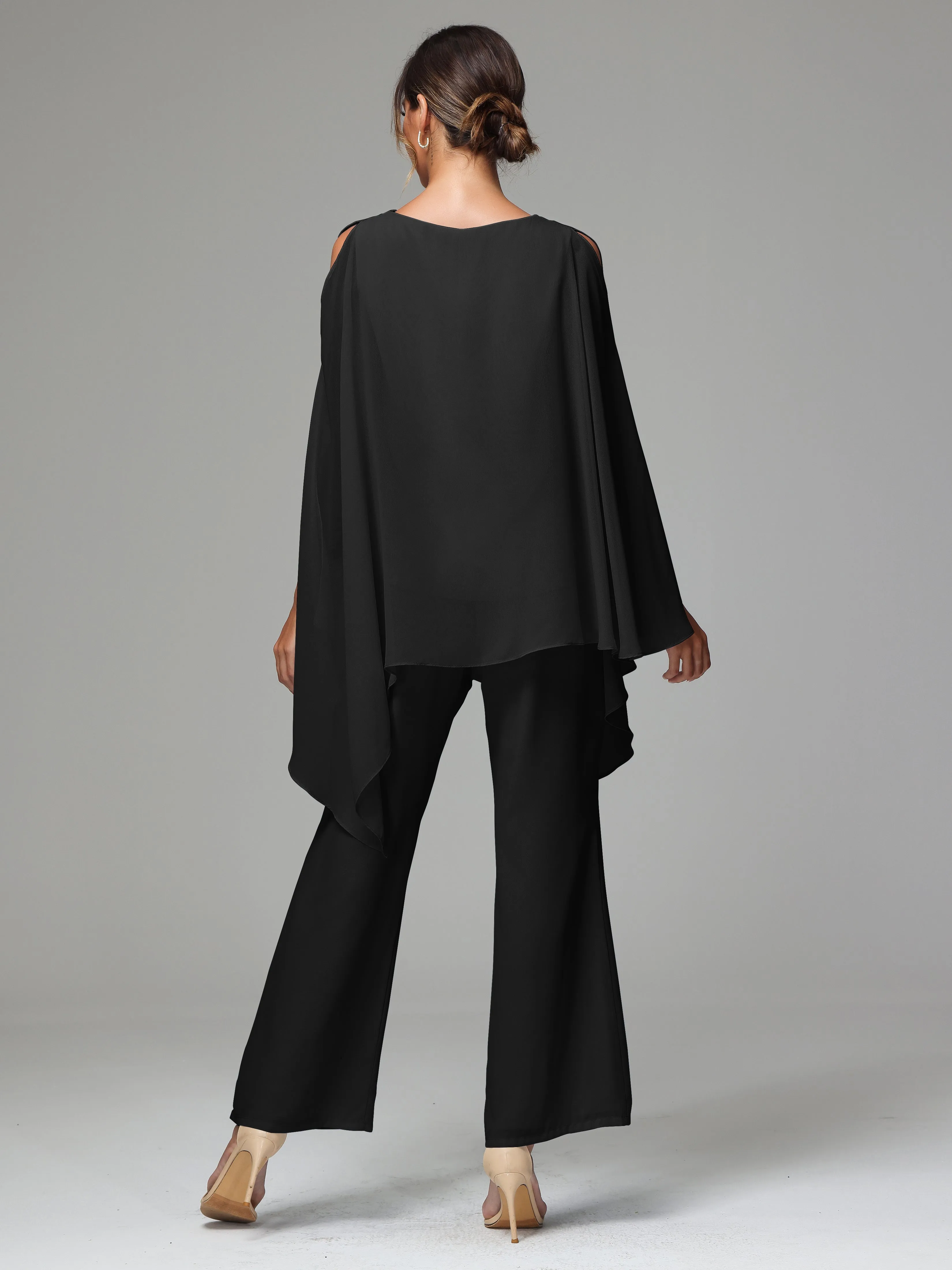 2 Pieces Flowy Split Sleeves Chiffon Mother Of The Bride Dress Pants Suits