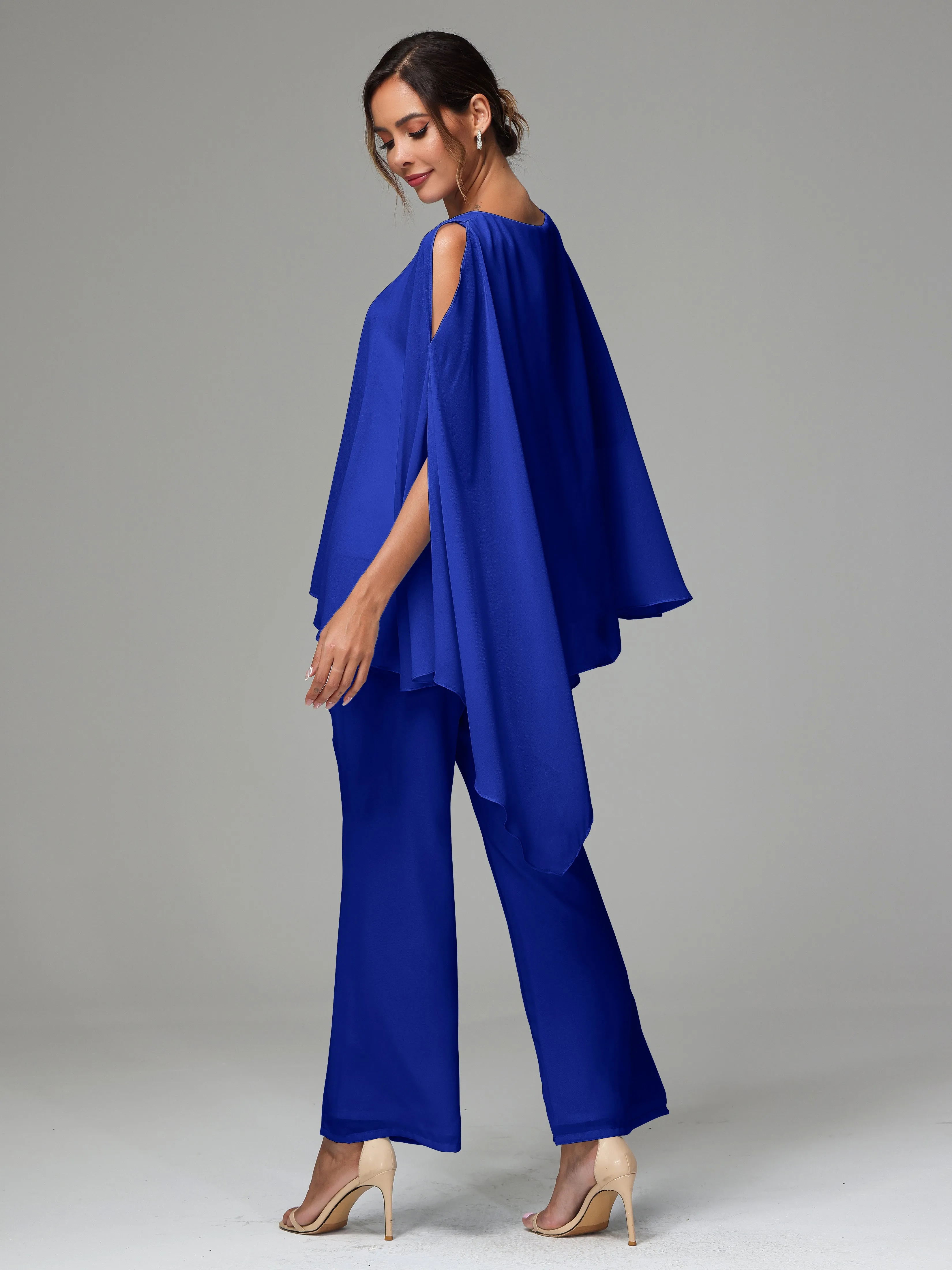 2 Pieces Flowy Split Sleeves Chiffon Mother Of The Bride Dress Pants Suits