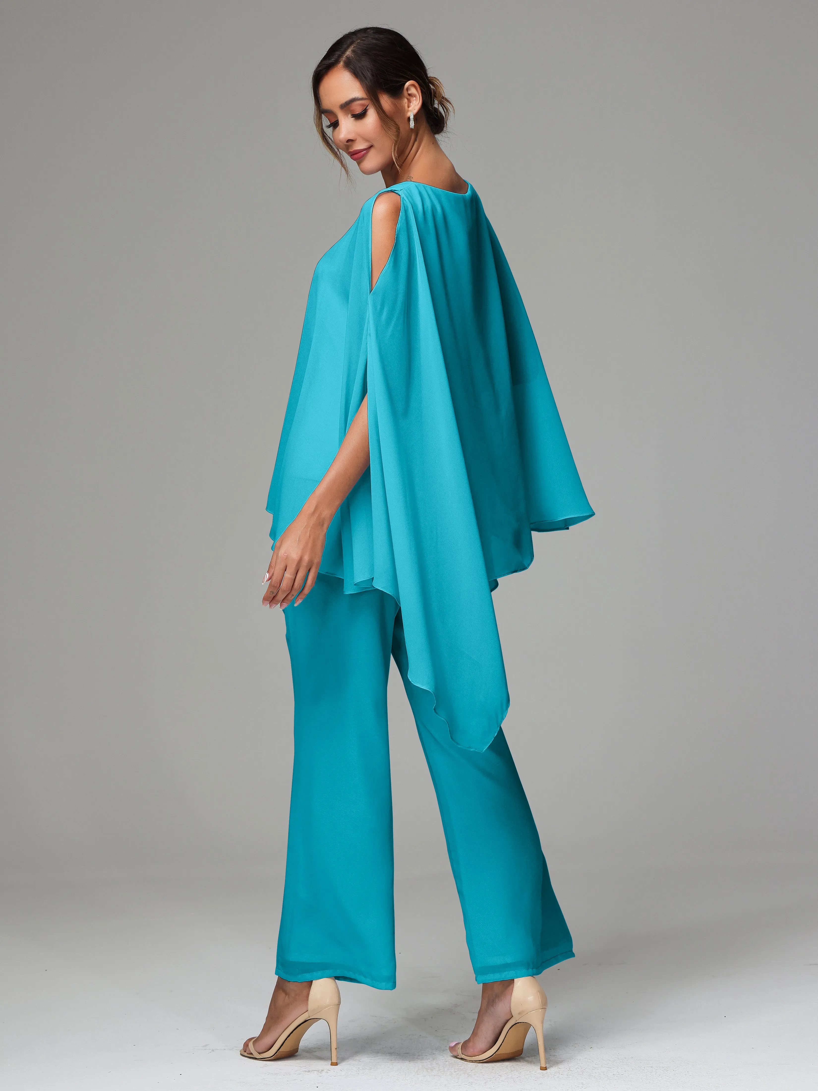 2 Pieces Flowy Split Sleeves Chiffon Mother Of The Bride Dress Pants Suits