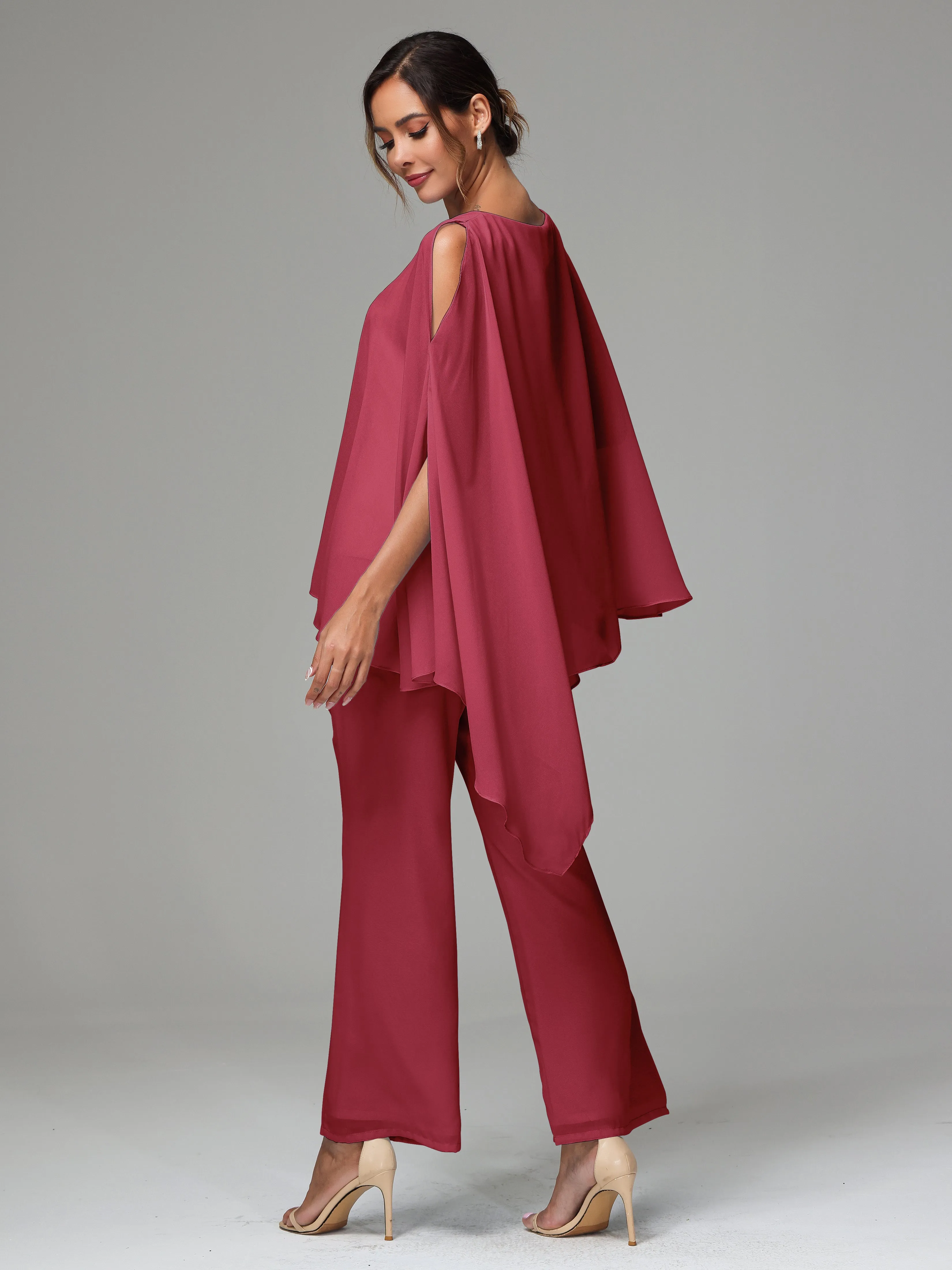 2 Pieces Flowy Split Sleeves Chiffon Mother Of The Bride Dress Pants Suits
