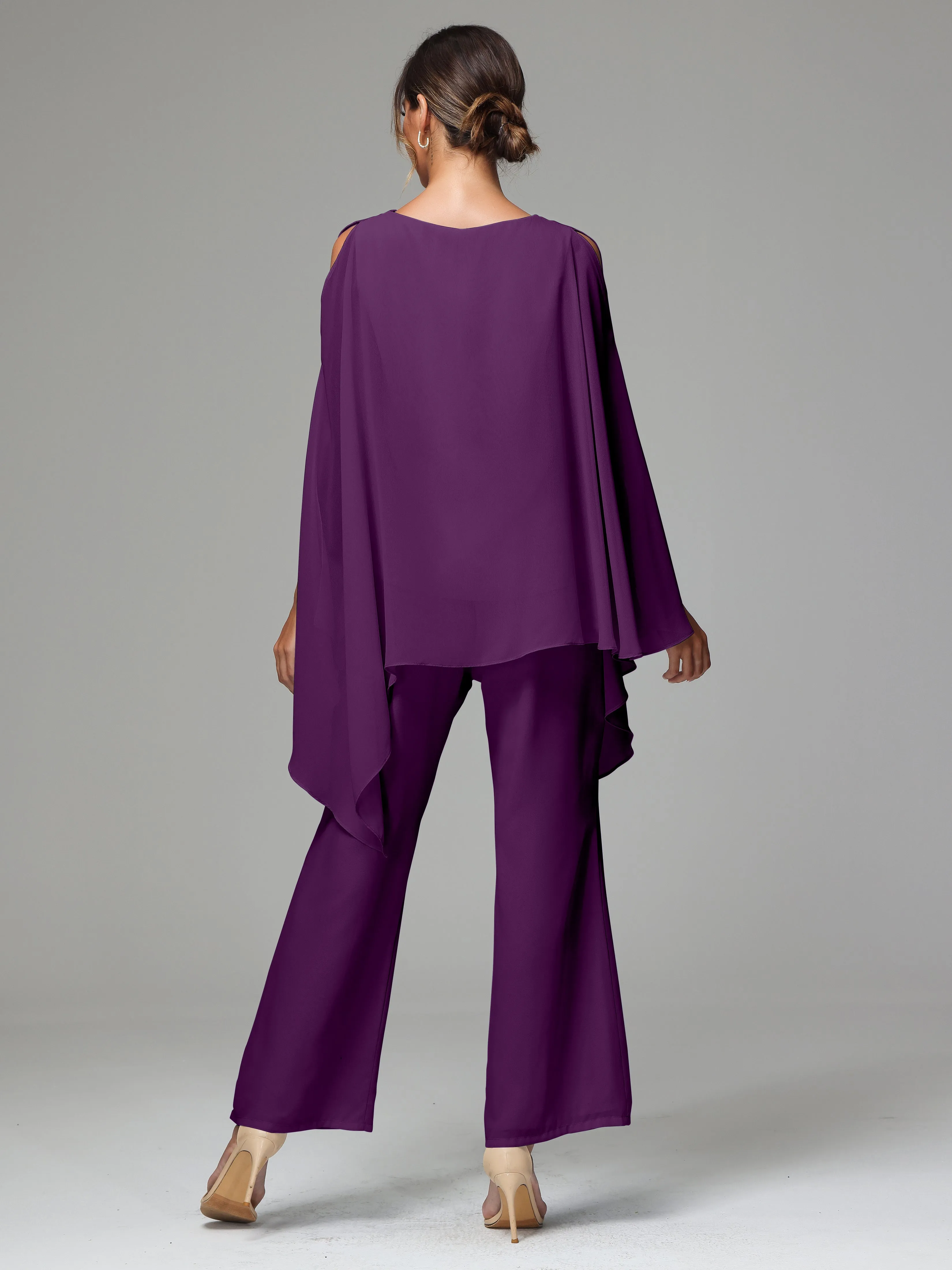 2 Pieces Flowy Split Sleeves Chiffon Mother Of The Bride Dress Pants Suits
