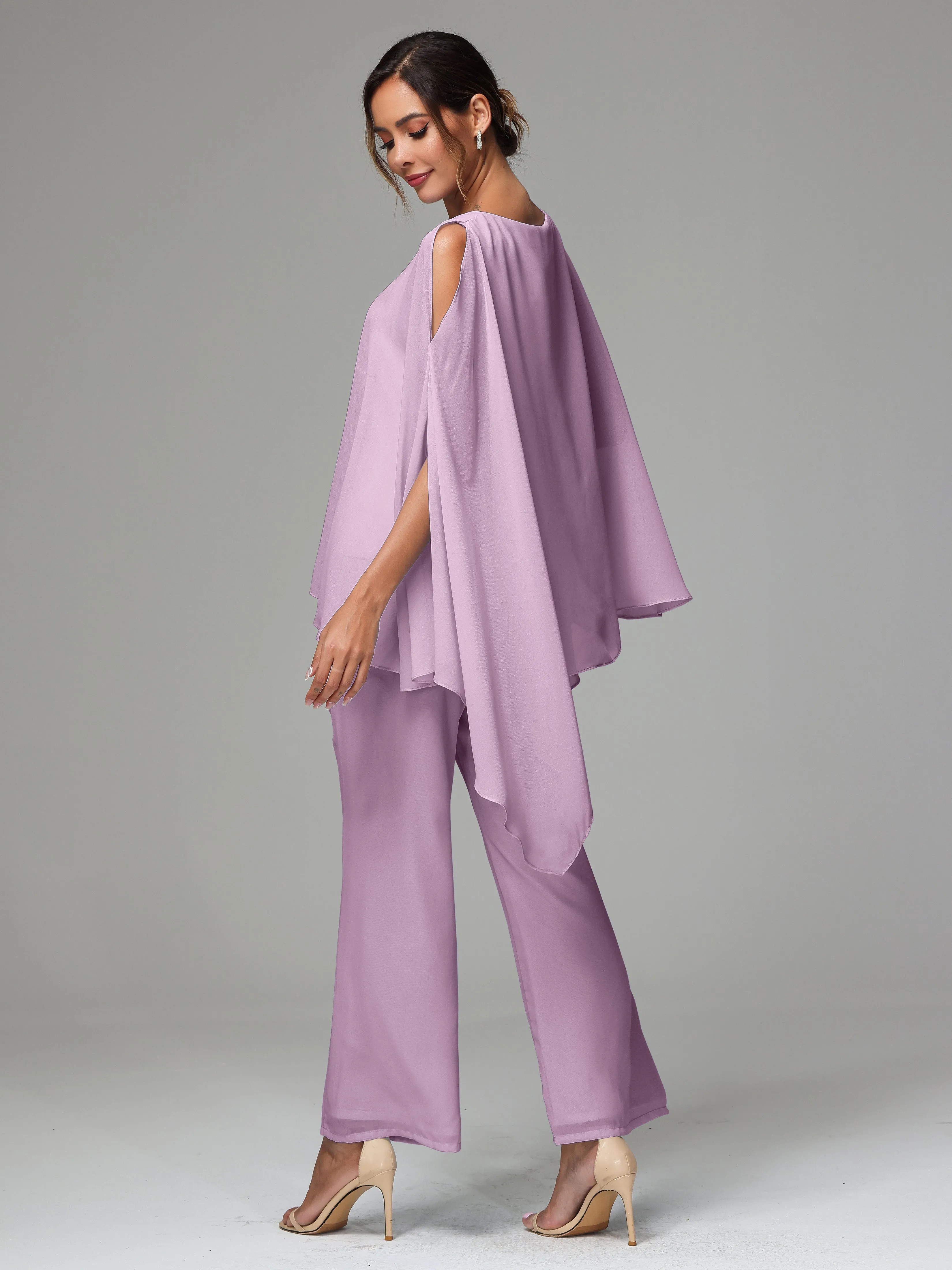 2 Pieces Flowy Split Sleeves Chiffon Mother Of The Bride Dress Pants Suits