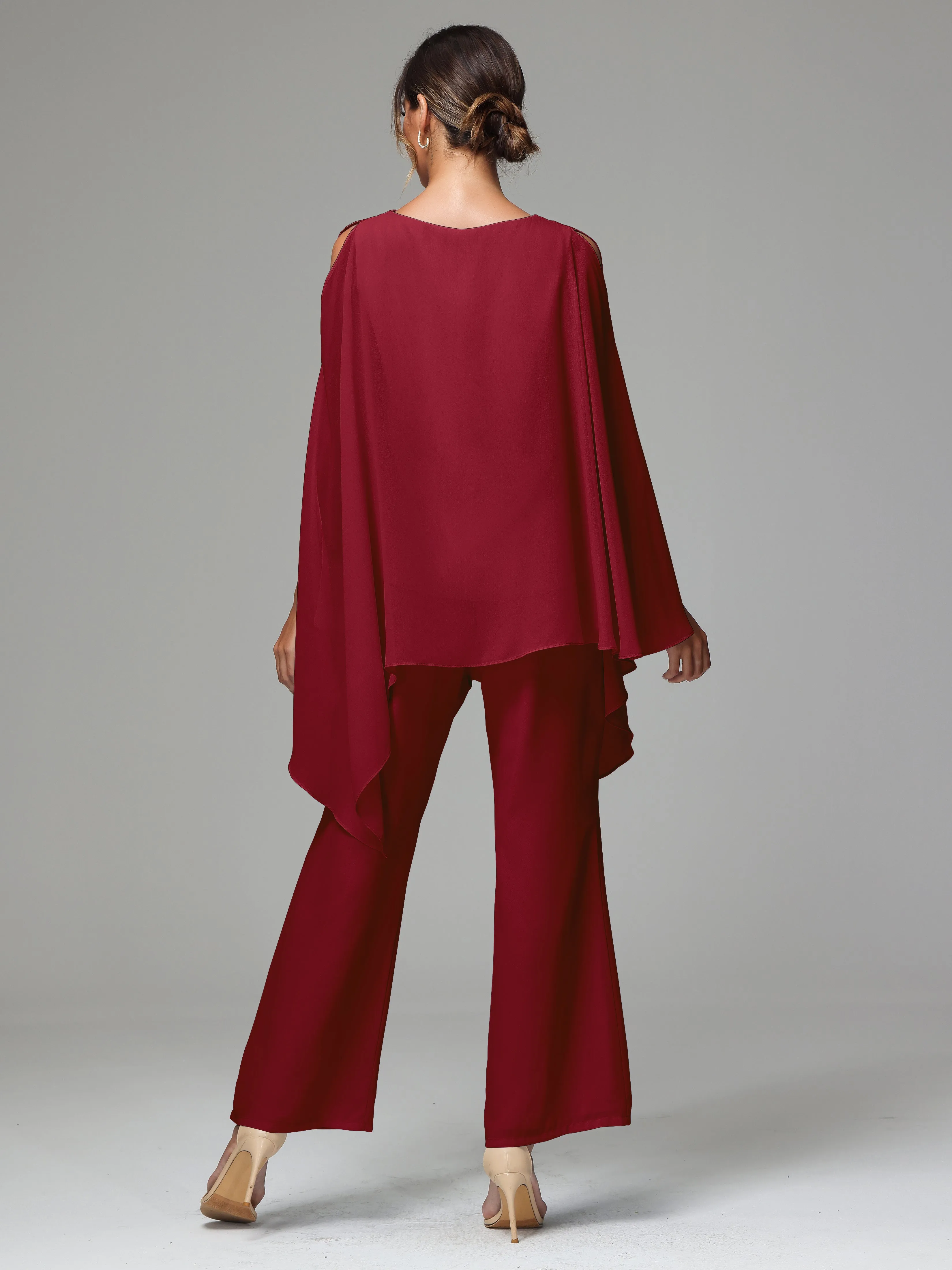 2 Pieces Flowy Split Sleeves Chiffon Mother Of The Bride Dress Pants Suits