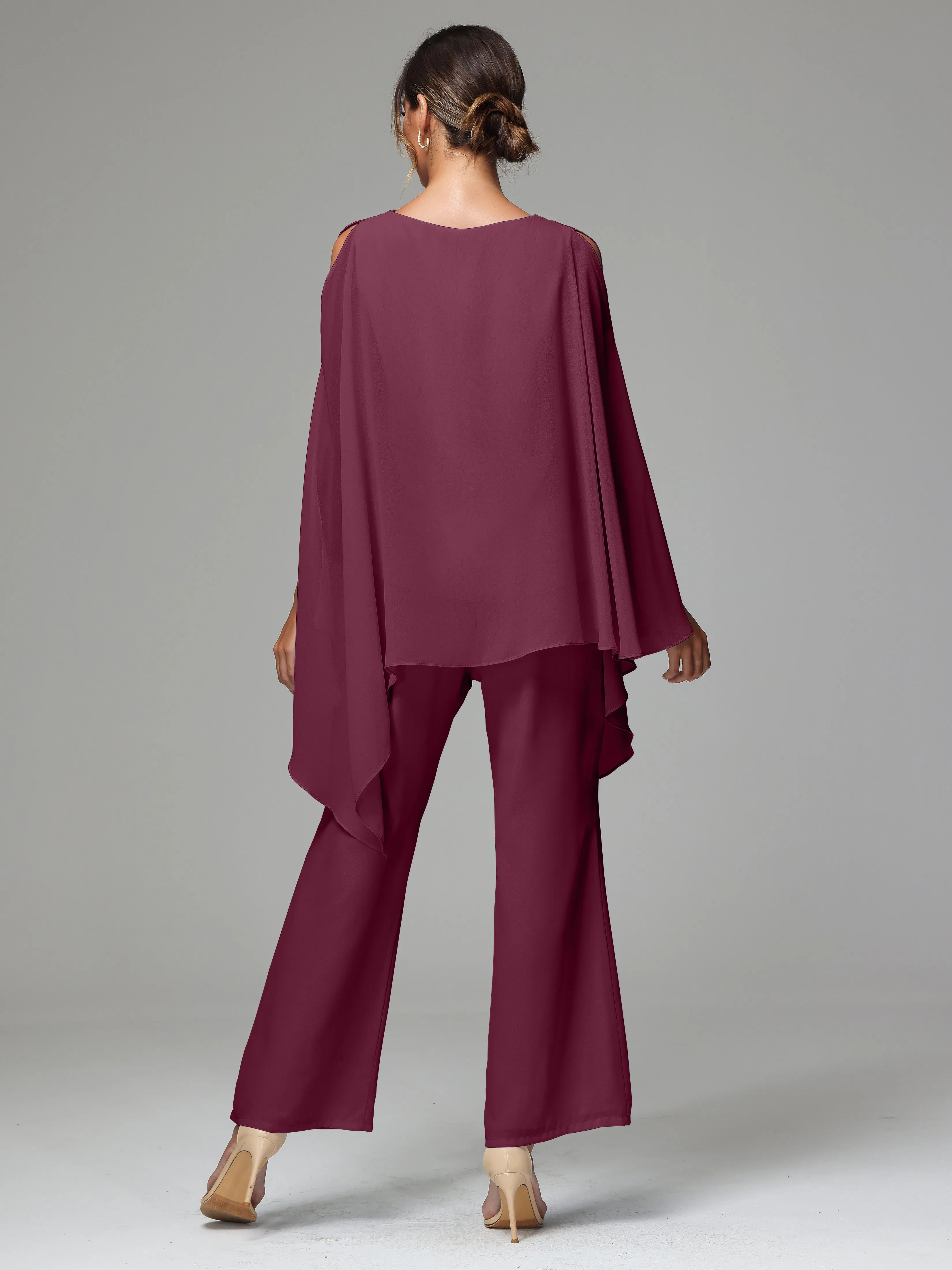 2 Pieces Flowy Split Sleeves Chiffon Mother Of The Bride Dress Pants Suits