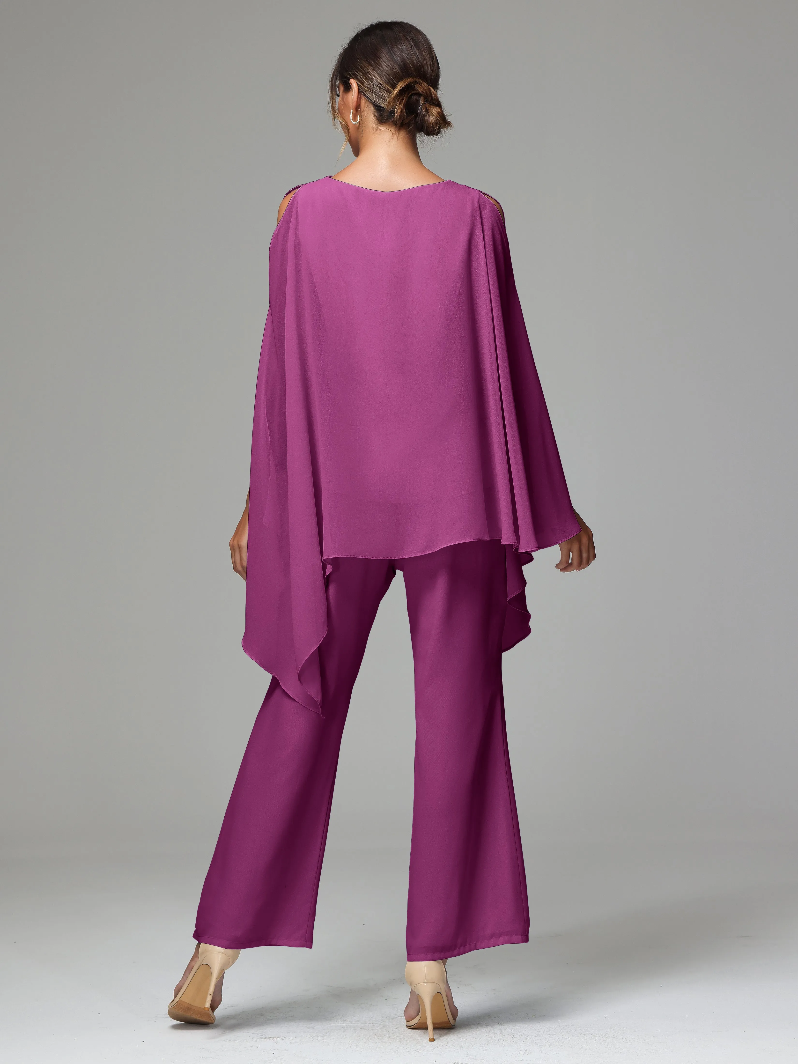 2 Pieces Flowy Split Sleeves Chiffon Mother Of The Bride Dress Pants Suits