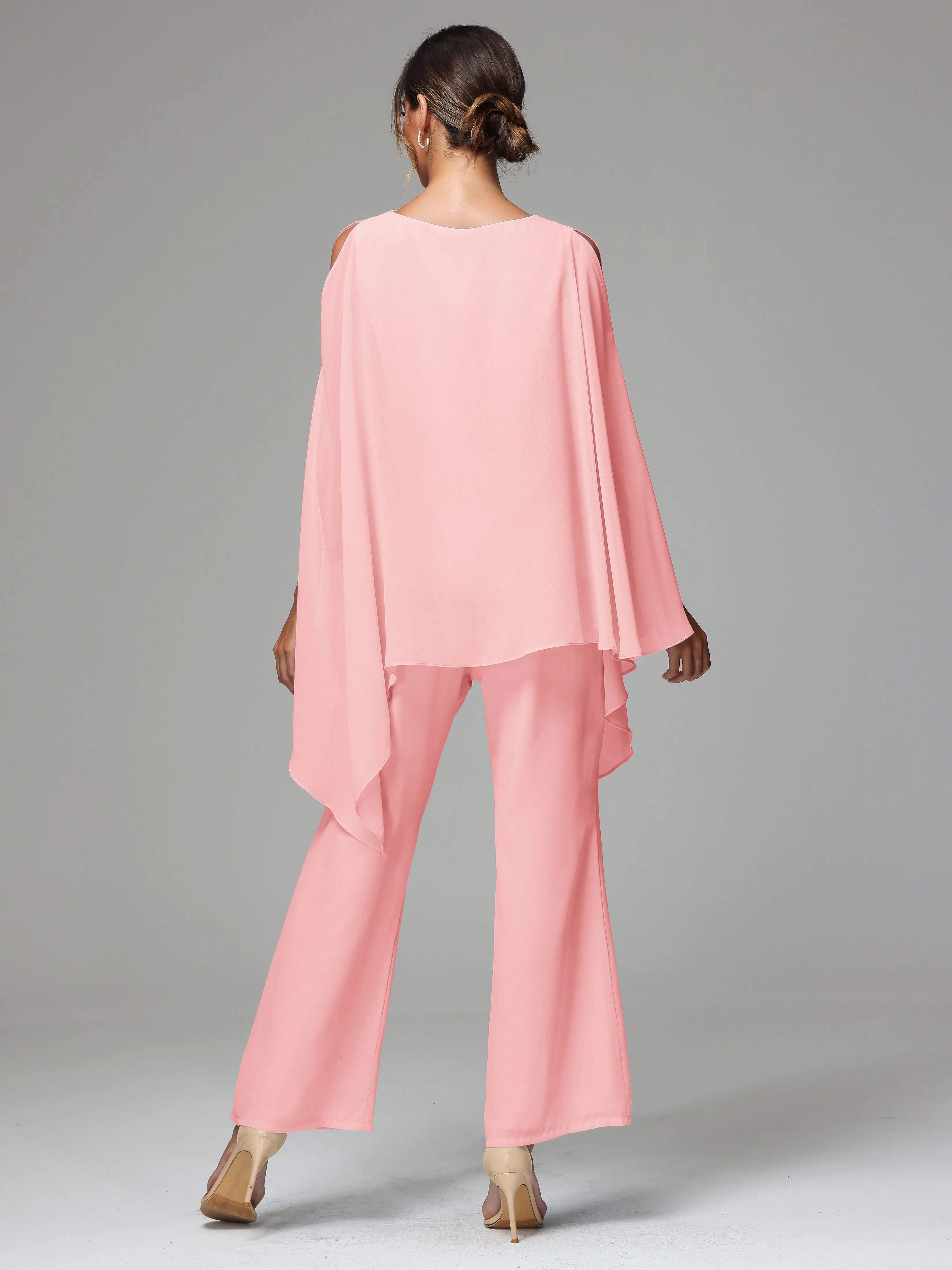 2 Pieces Flowy Split Sleeves Chiffon Mother Of The Bride Dress Pants Suits