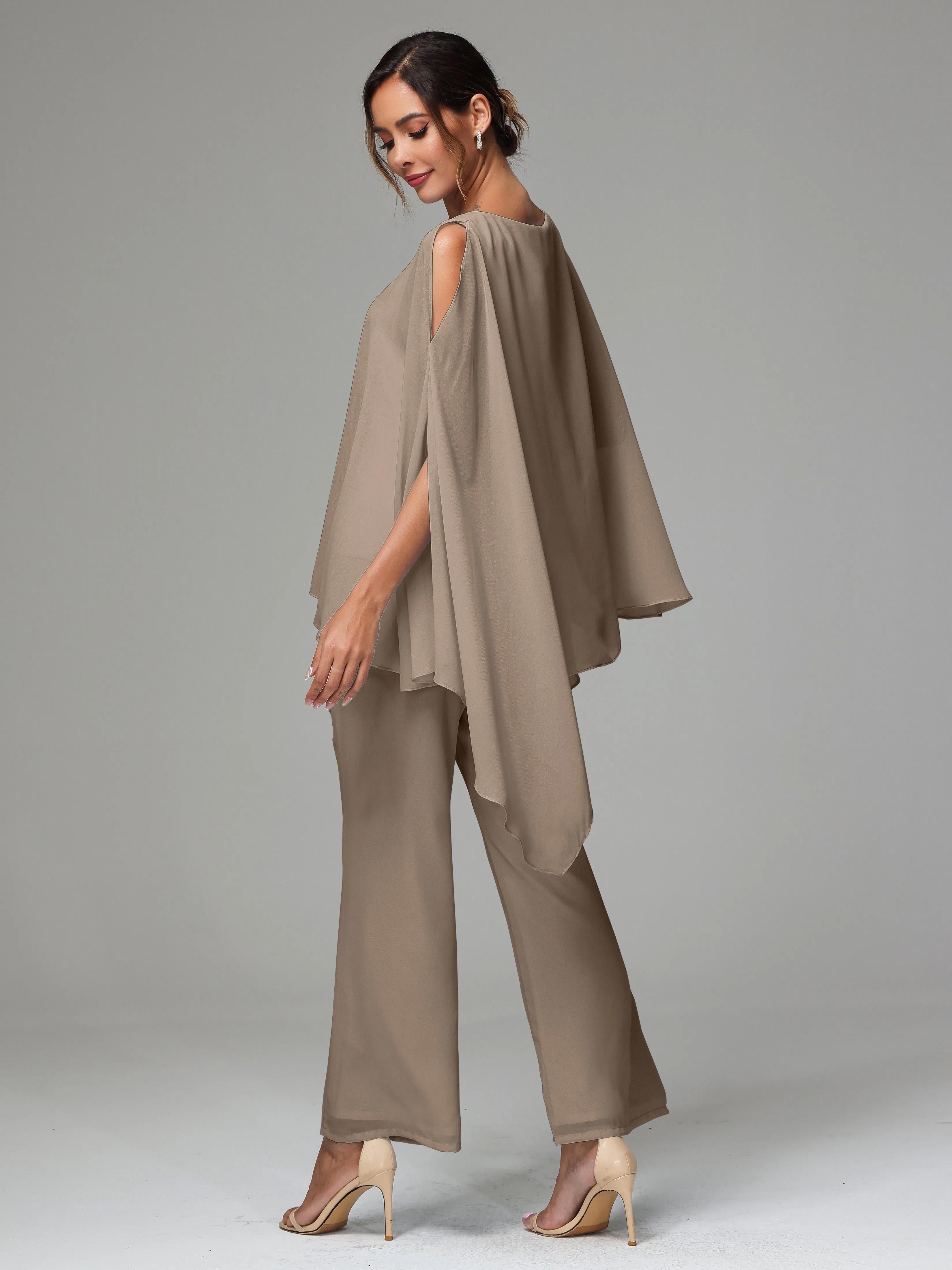 2 Pieces Flowy Split Sleeves Chiffon Mother Of The Bride Dress Pants Suits