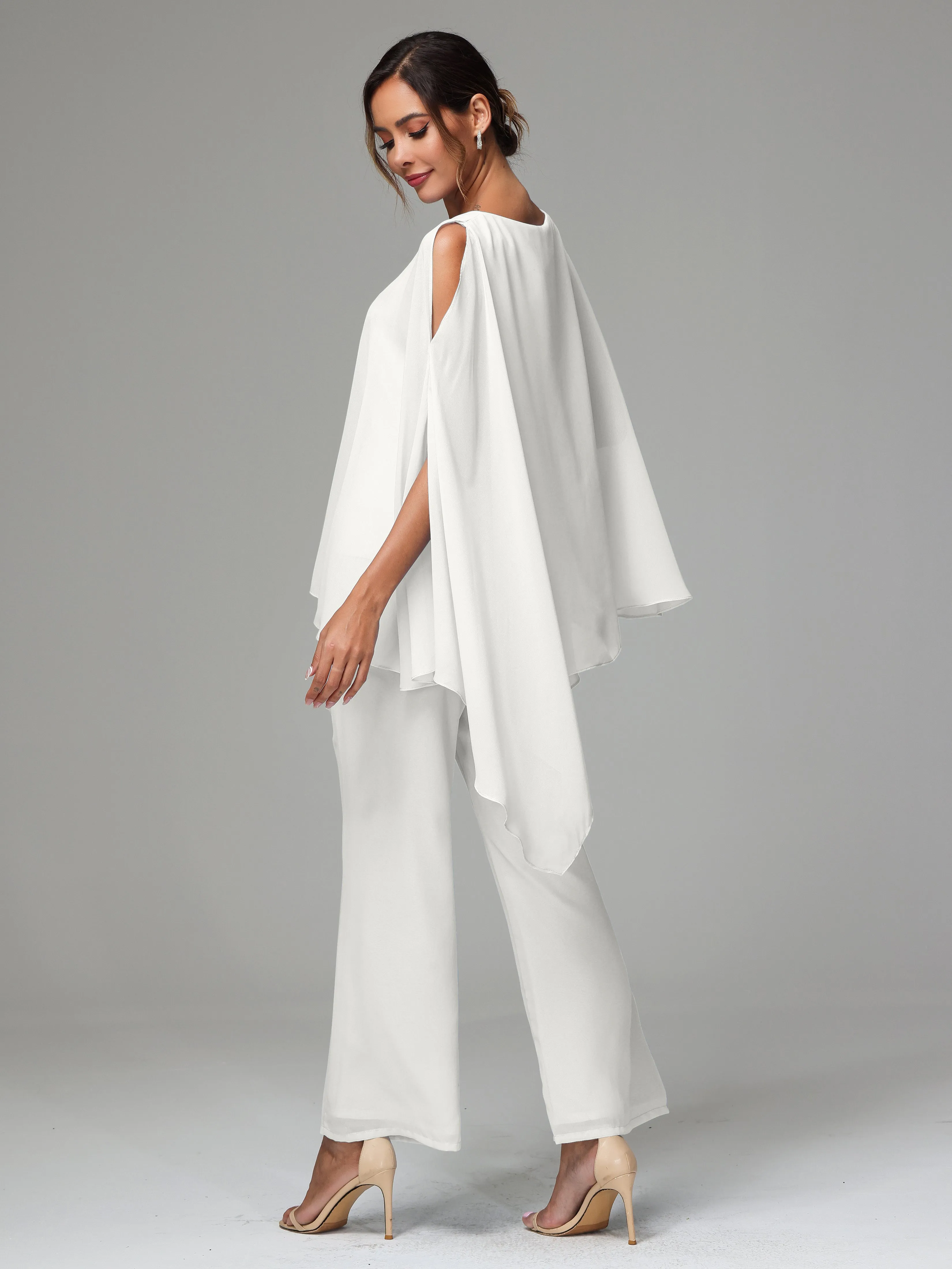 2 Pieces Flowy Split Sleeves Chiffon Mother Of The Bride Dress Pants Suits