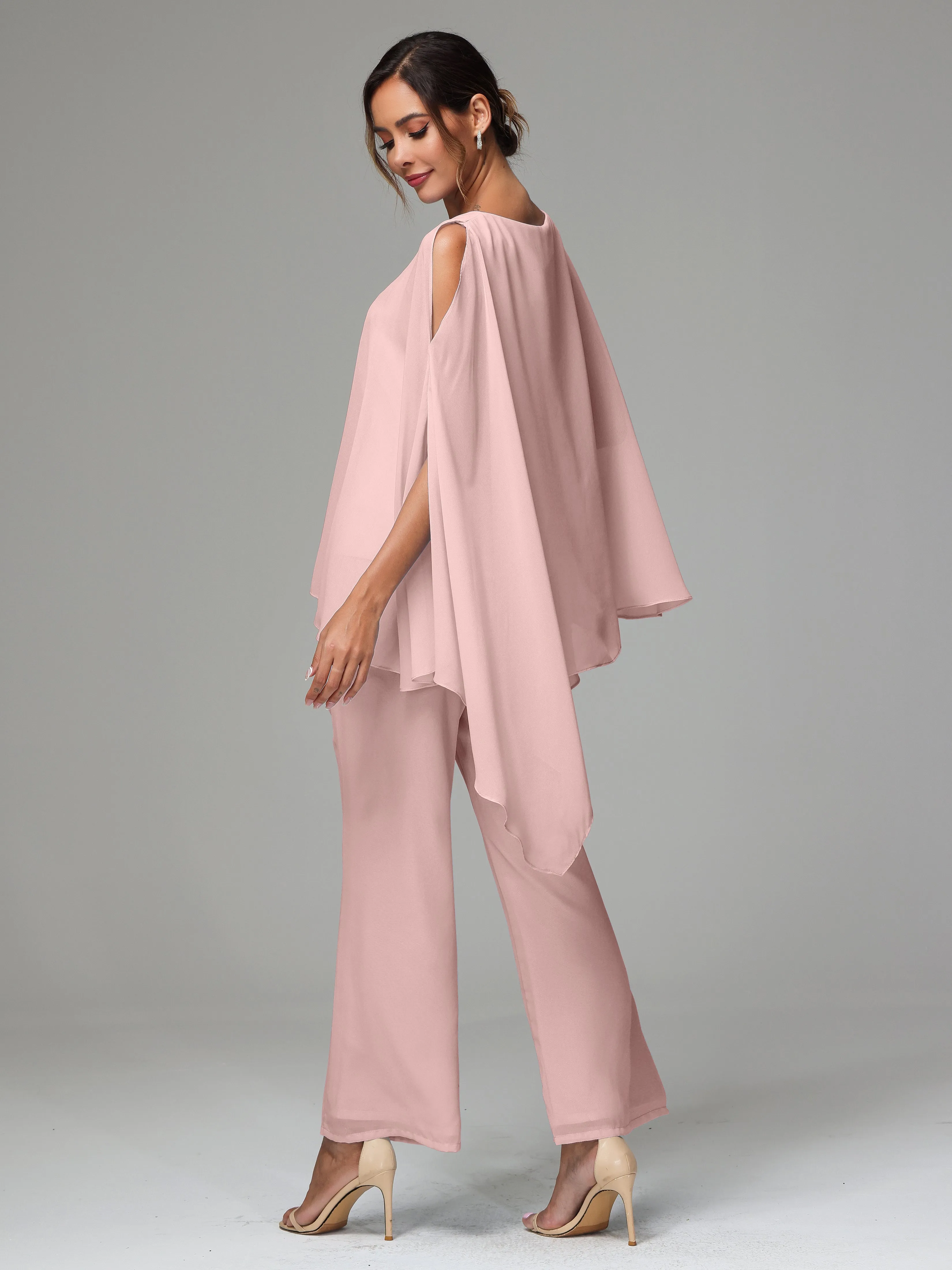 2 Pieces Flowy Split Sleeves Chiffon Mother Of The Bride Dress Pants Suits